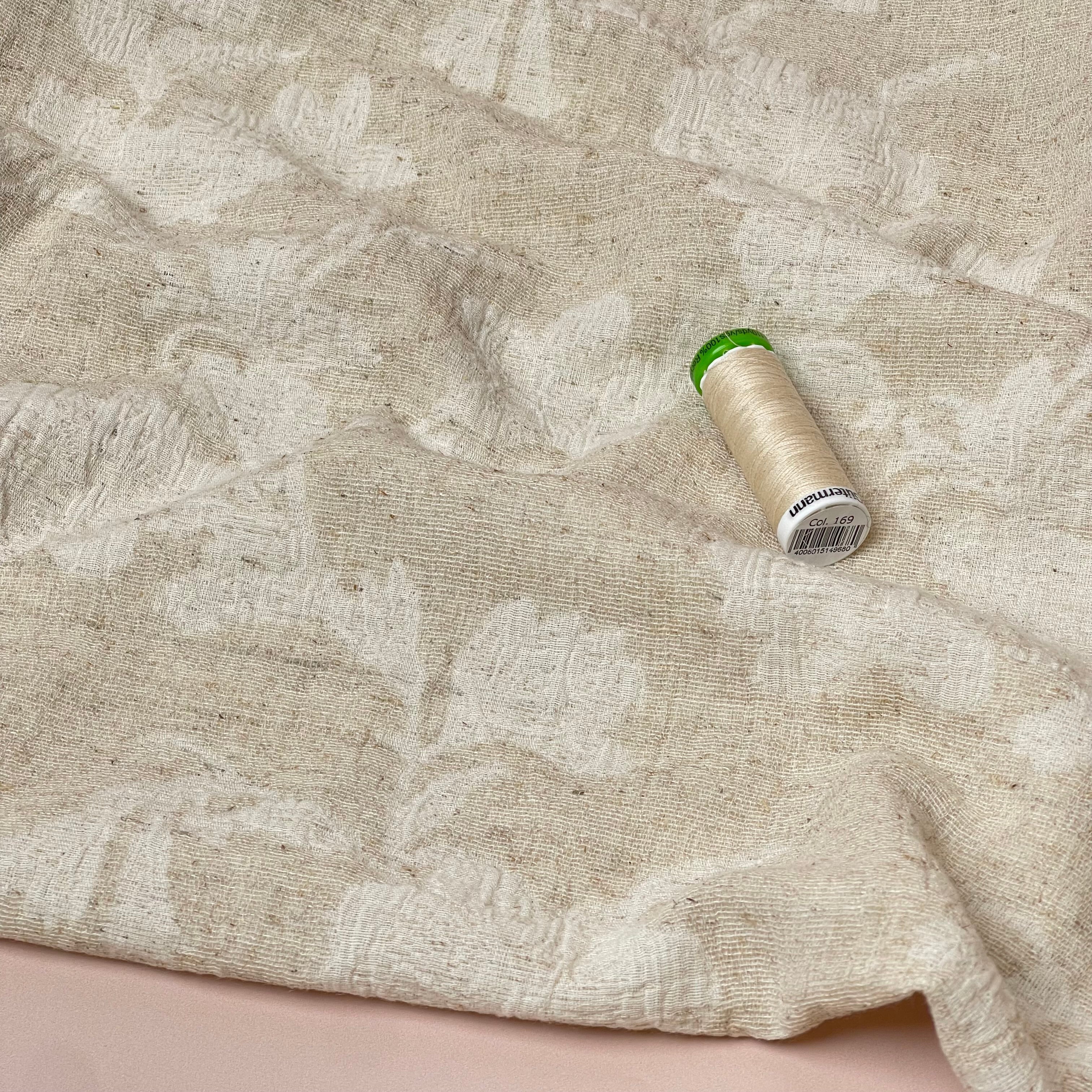 REMNANT 0.43 Metre - Floral Natural Cotton Linen Jacquard Fabric