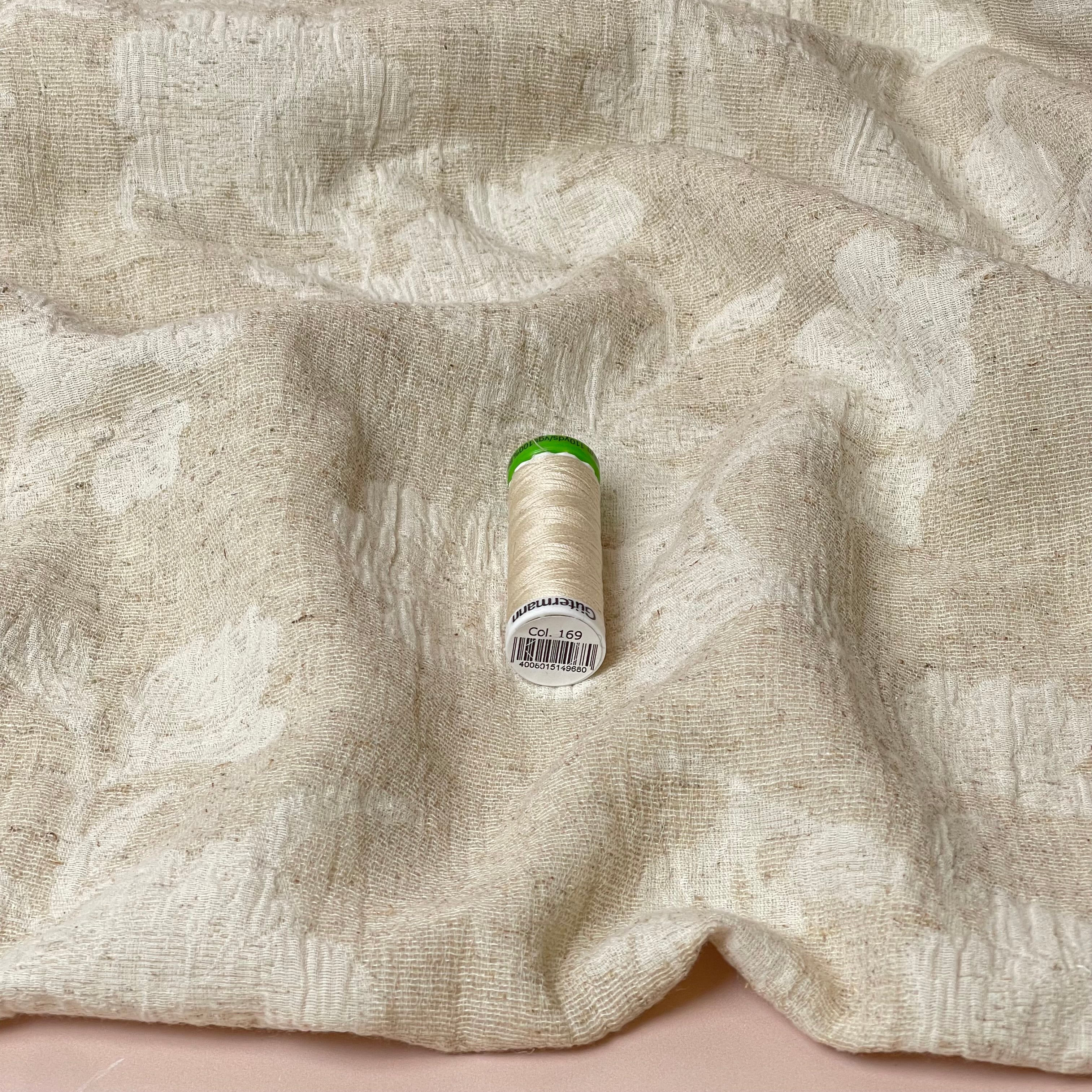 REMNANT 0.43 Metre - Floral Natural Cotton Linen Jacquard Fabric