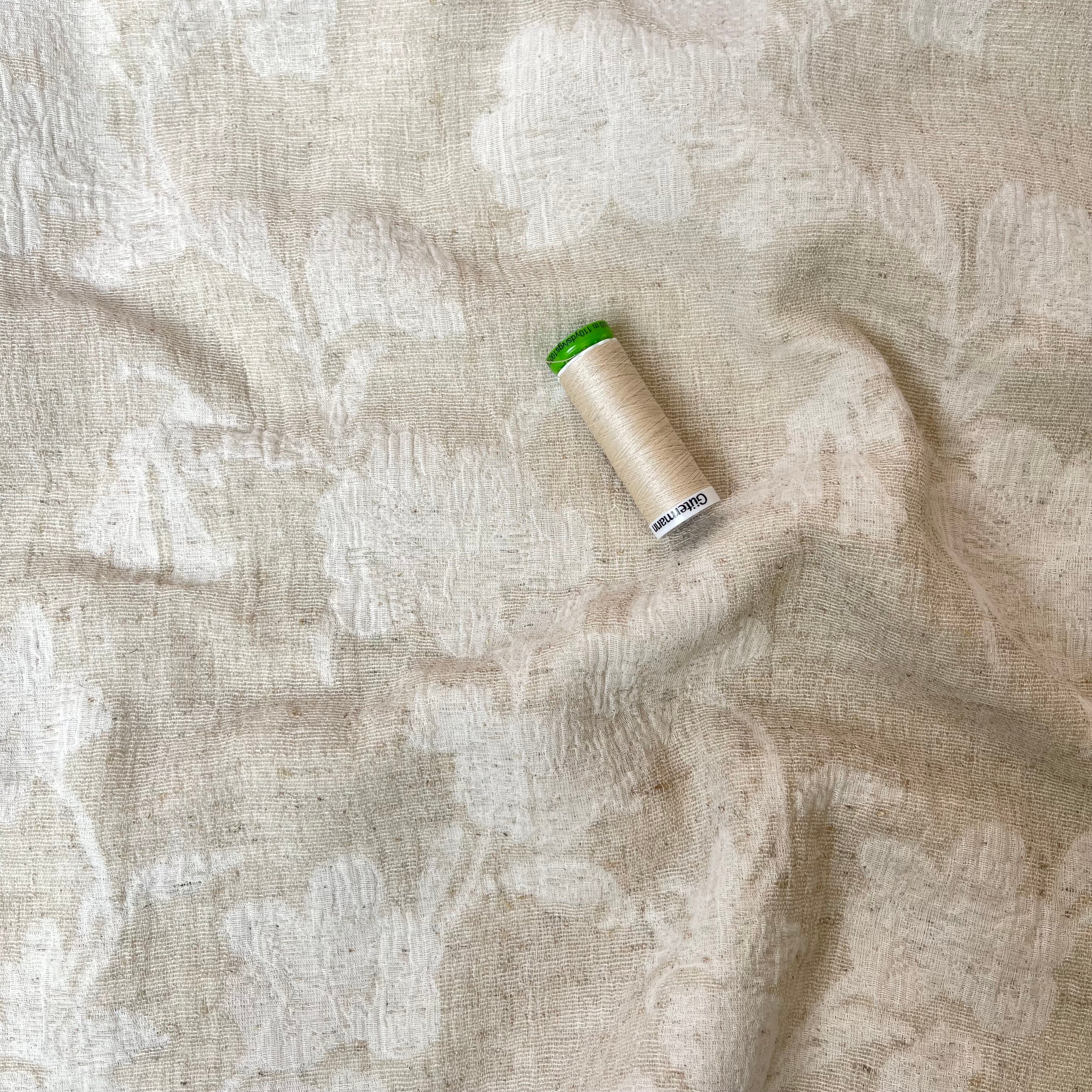 REMNANT 0.43 Metre - Floral Natural Cotton Linen Jacquard Fabric