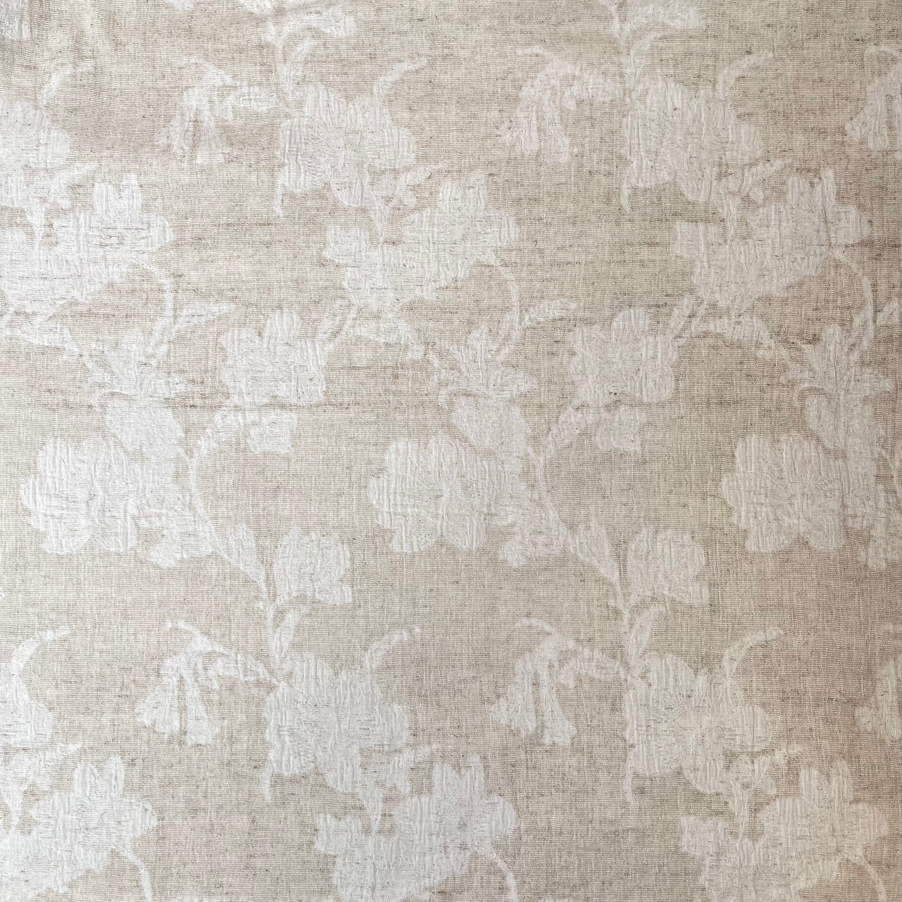 REMNANT 0.43 Metre - Floral Natural Cotton Linen Jacquard Fabric