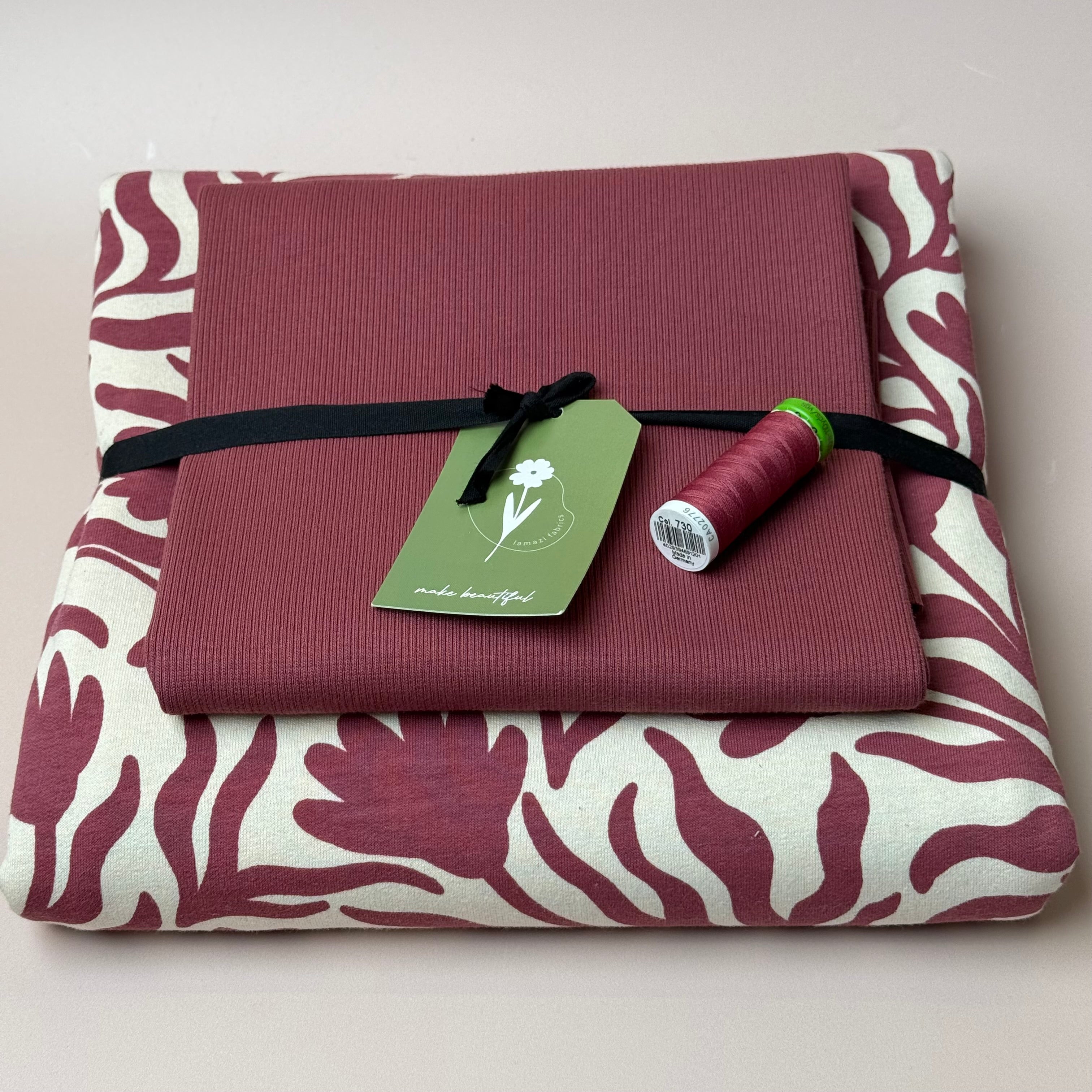 Colour Bundles - Burgundy Vines Cotton Sweatshirting & Ribbing