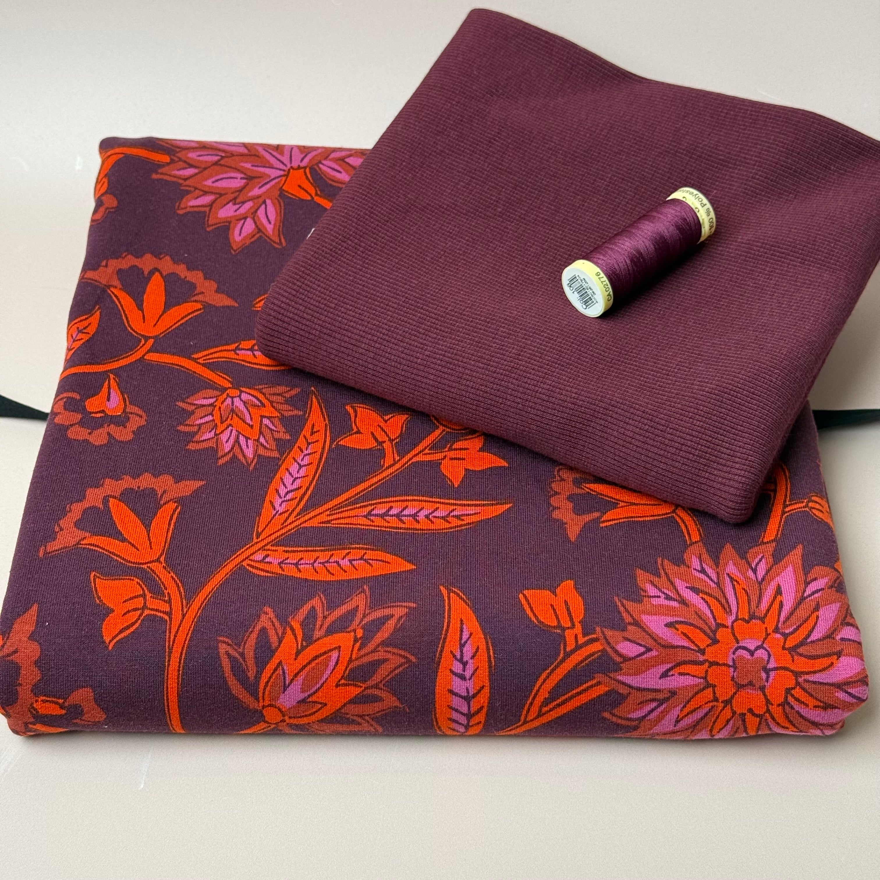Colour Bundles - Orange Flowers Cotton French Terry & Ribbing