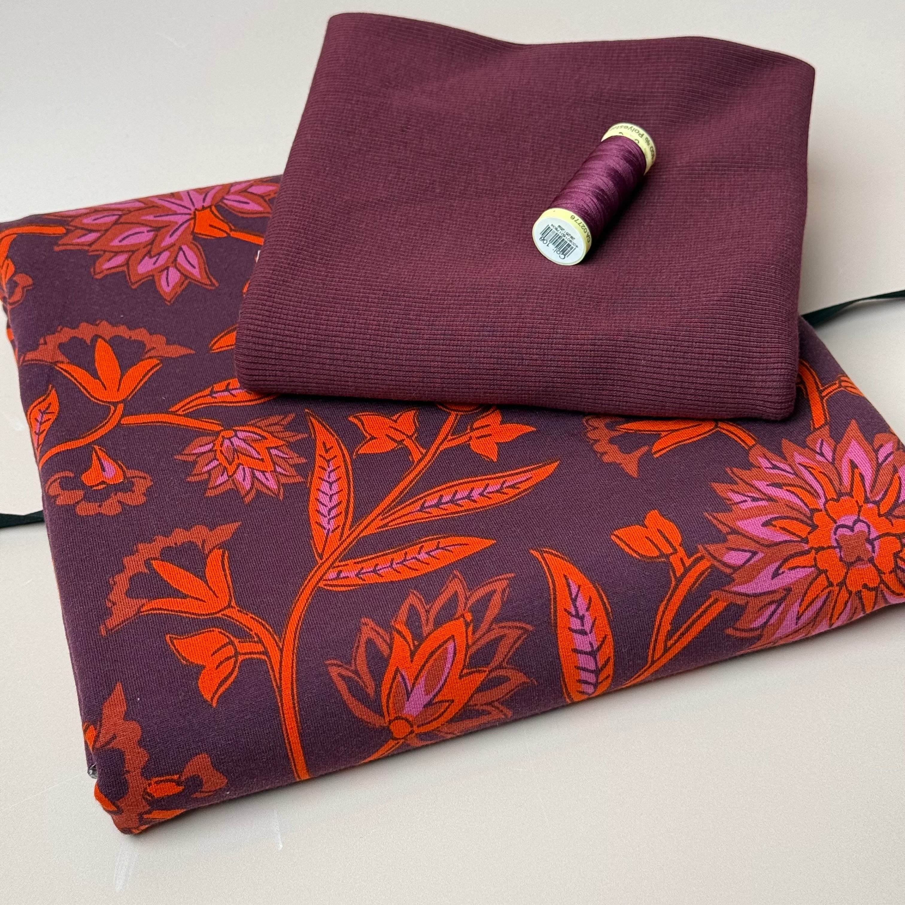 Colour Bundles - Orange Flowers Cotton French Terry & Ribbing