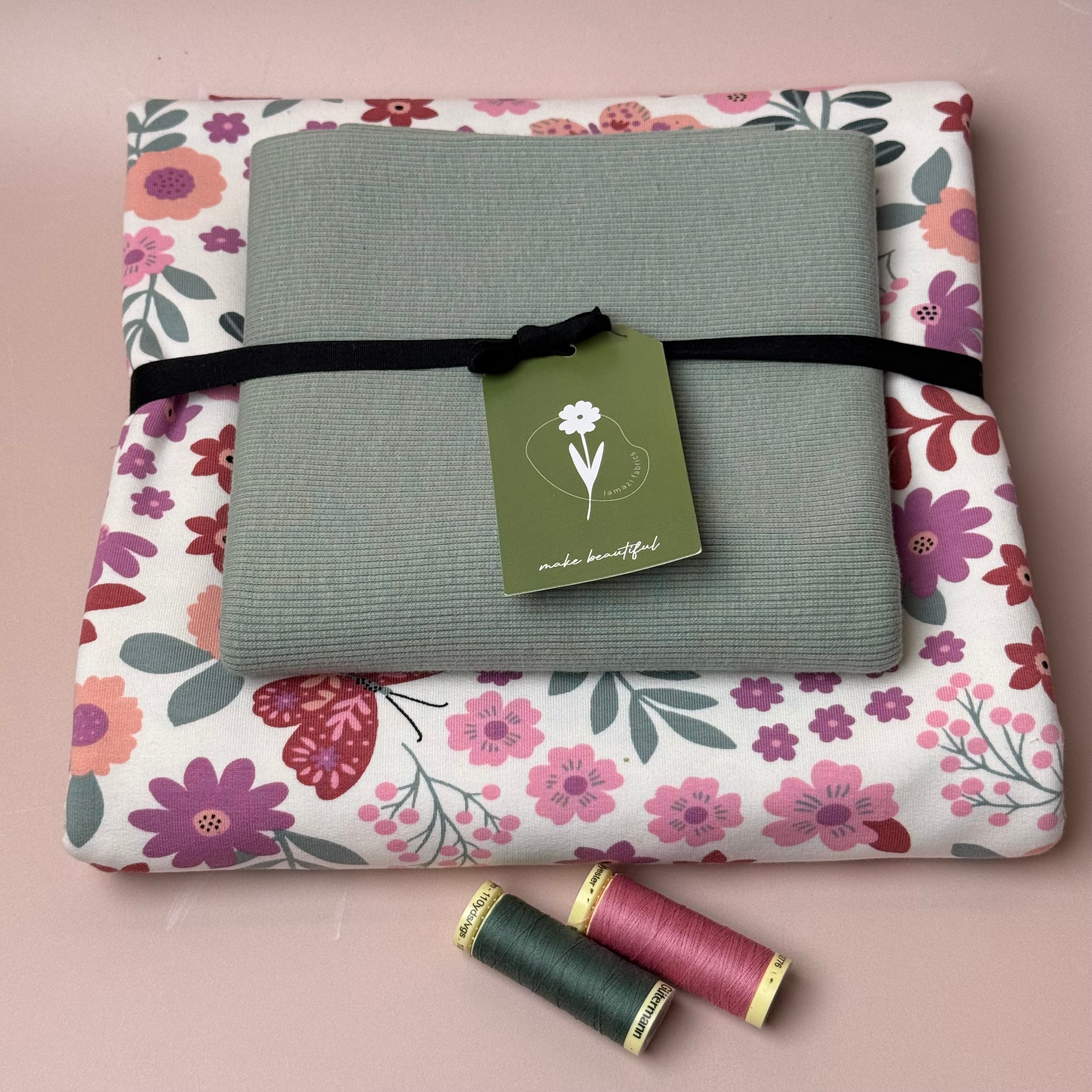 Colour Bundles - Flowers & Butterflies Off-White Cotton French Terry & Ribbing