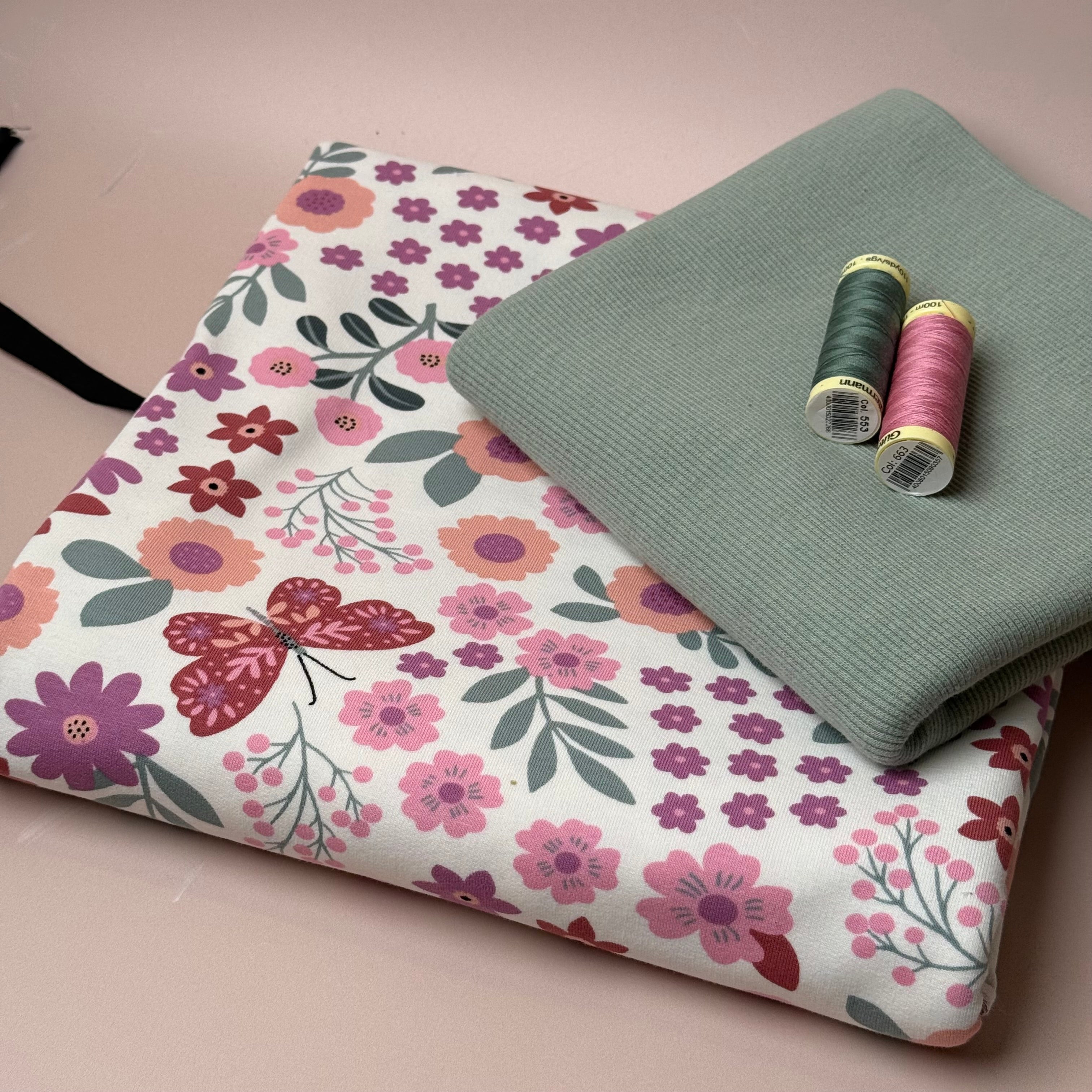 Colour Bundles - Flowers & Butterflies Off-White Cotton French Terry & Ribbing