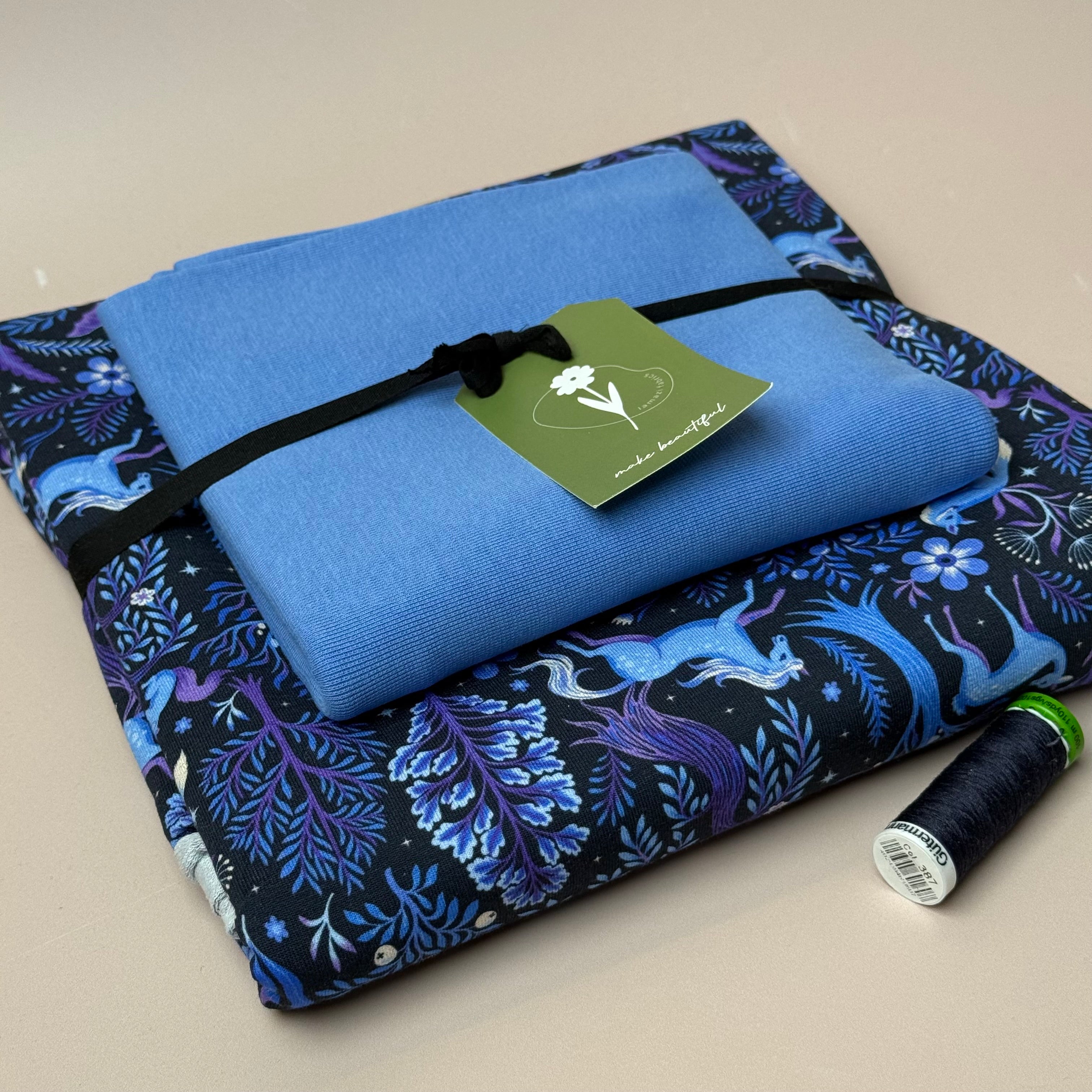 Colour Bundles - Enchanted Forest Navy Cotton French Terry & Ribbing