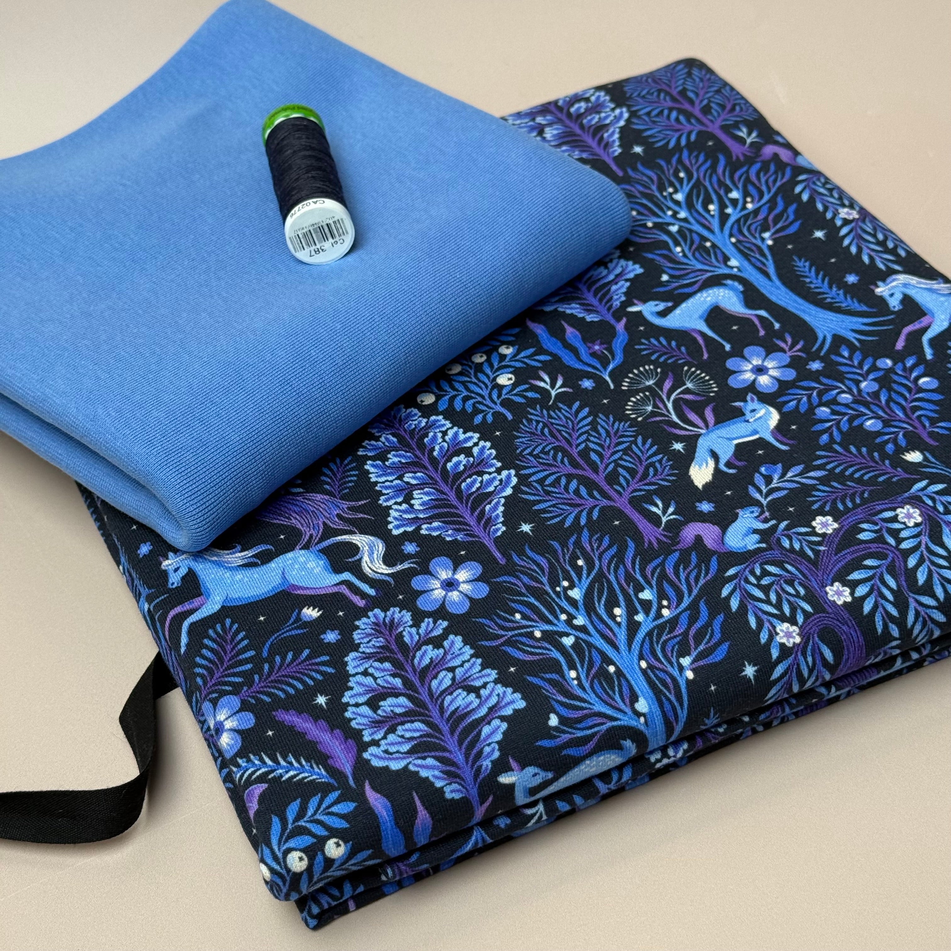 Colour Bundles - Enchanted Forest Navy Cotton French Terry & Ribbing