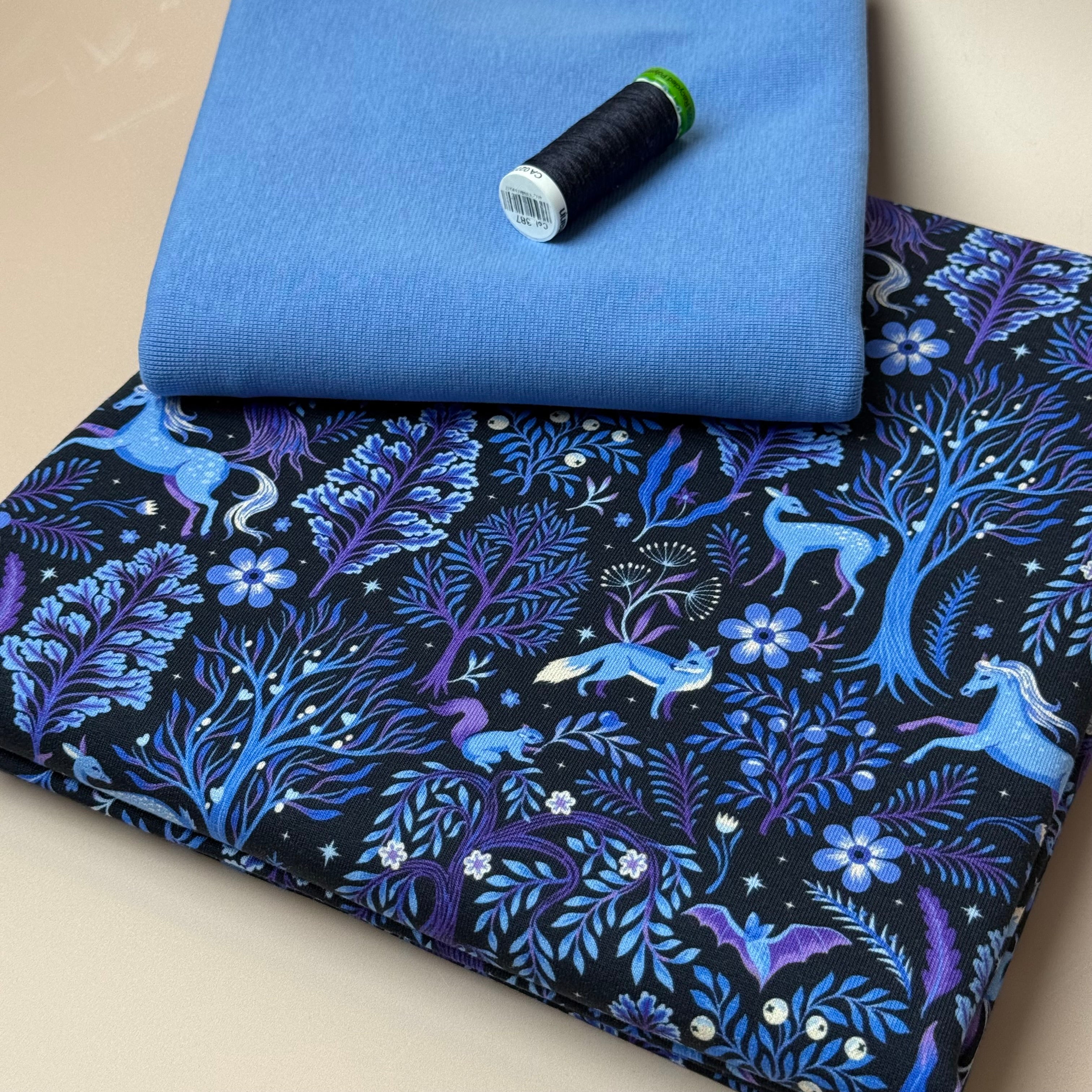 Colour Bundles - Enchanted Forest Navy Cotton French Terry & Ribbing