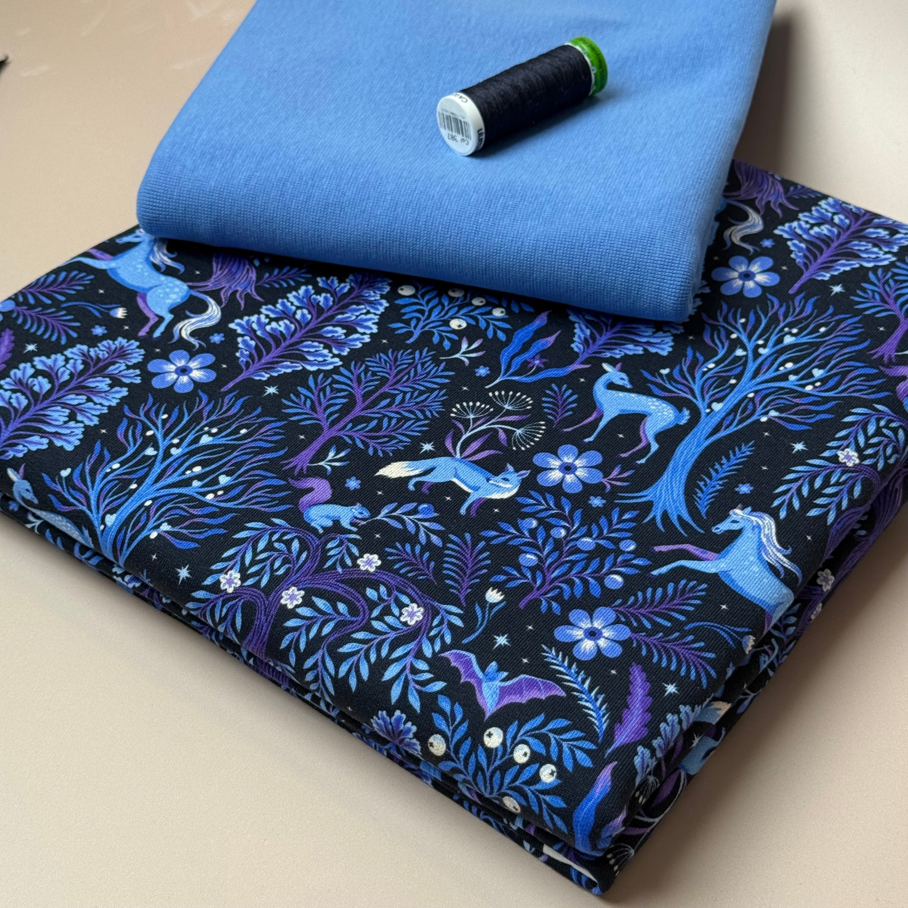 Colour Bundles - Enchanted Forest Navy Cotton French Terry & Ribbing