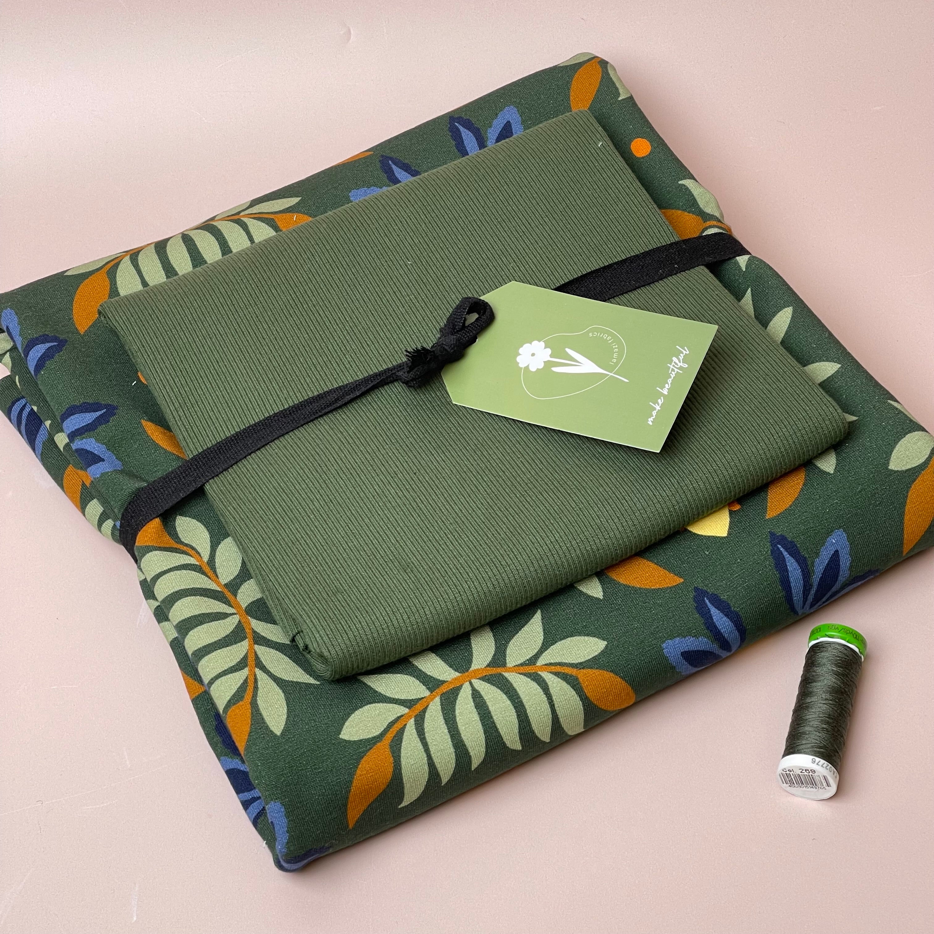 Colour Bundles - Ornamental Garden Khaki Cotton French Terry & Ribbing