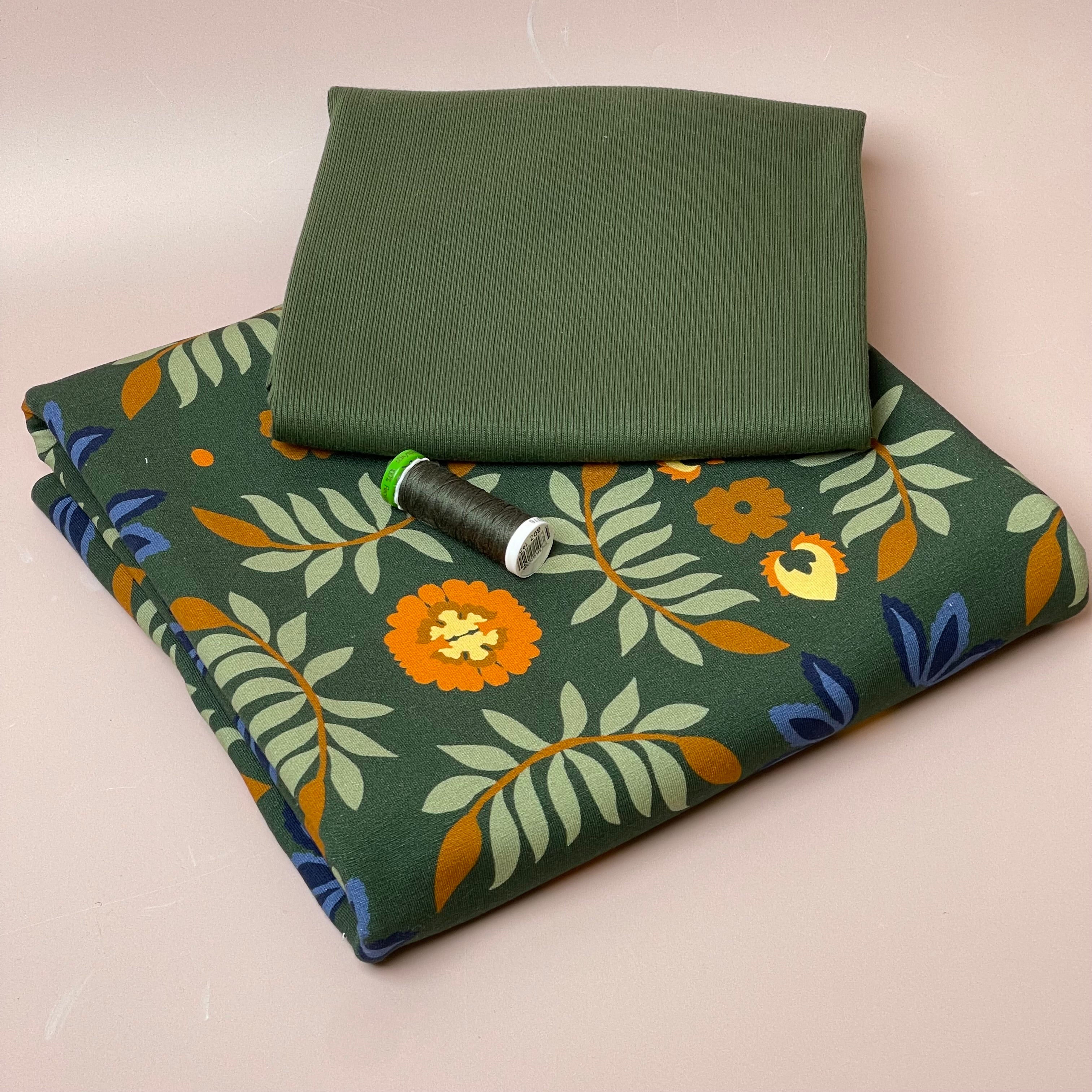 Colour Bundles - Ornamental Garden Khaki Cotton French Terry & Ribbing