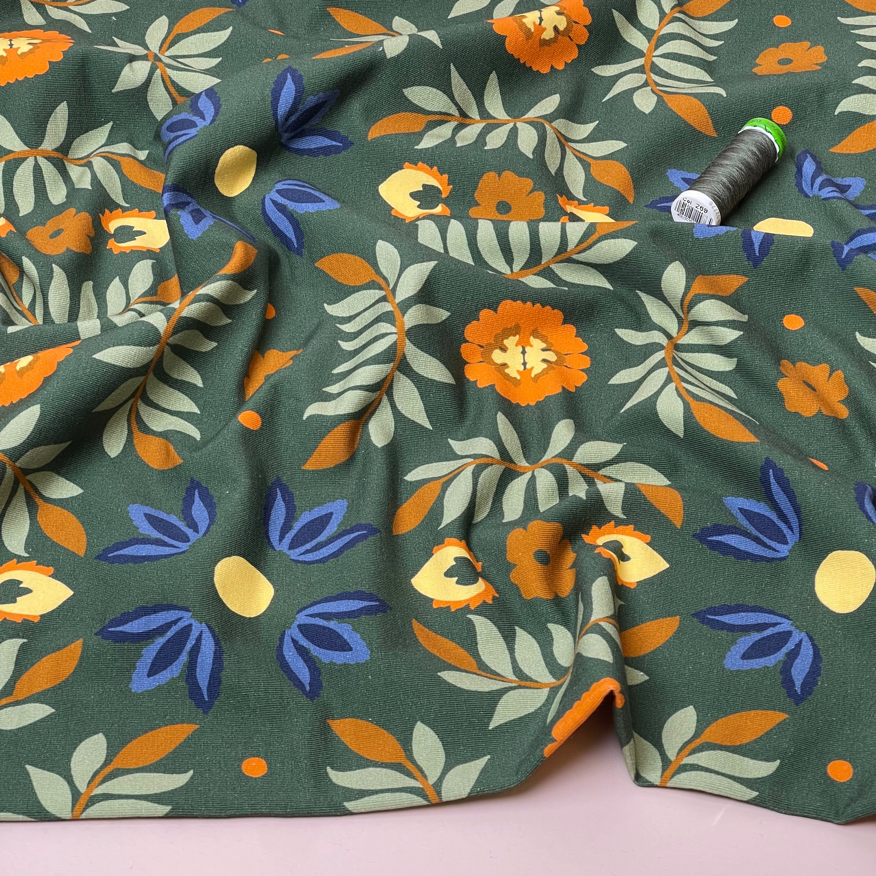 Colour Bundles - Ornamental Garden Khaki Cotton French Terry & Ribbing