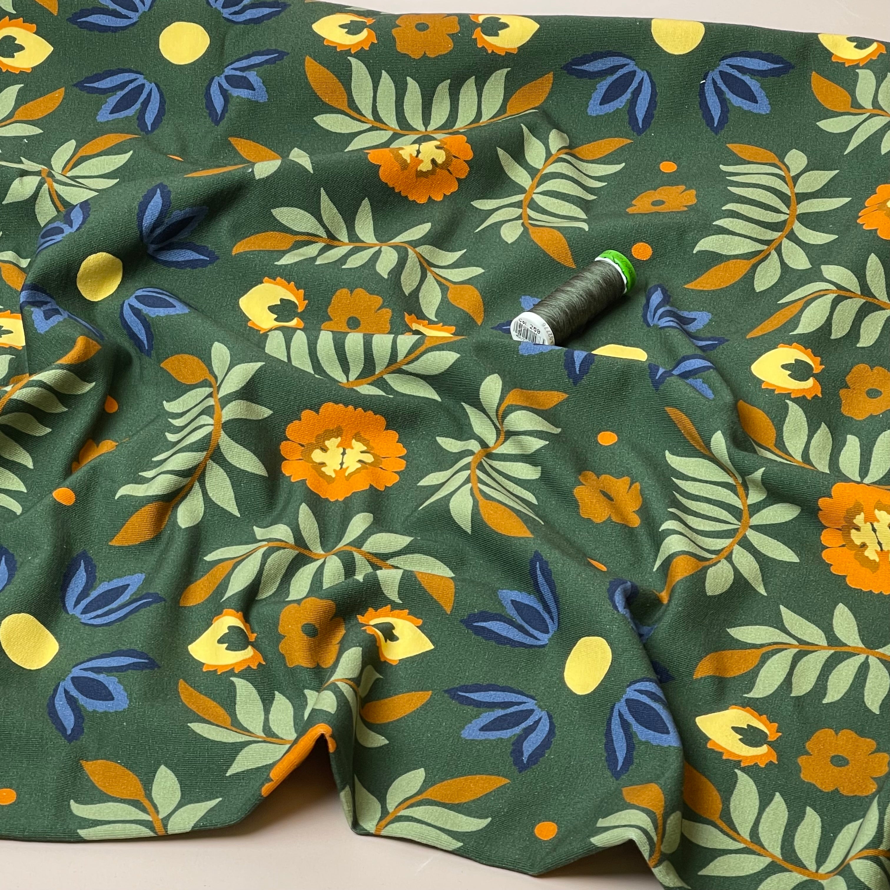 Colour Bundles - Ornamental Garden Khaki Cotton French Terry & Ribbing