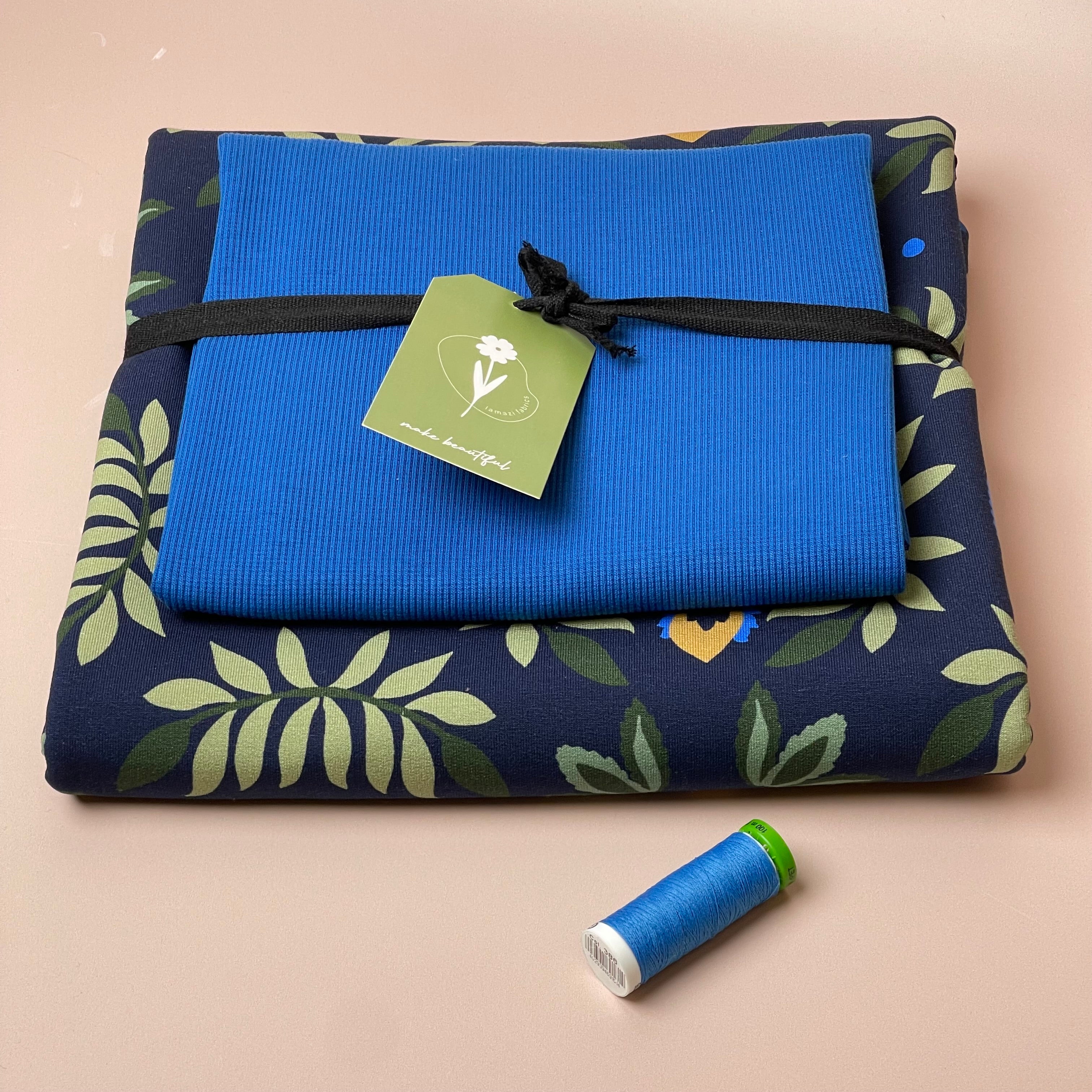 Colour Bundles - Ornamental Garden Navy Cotton French Terry & Ribbing