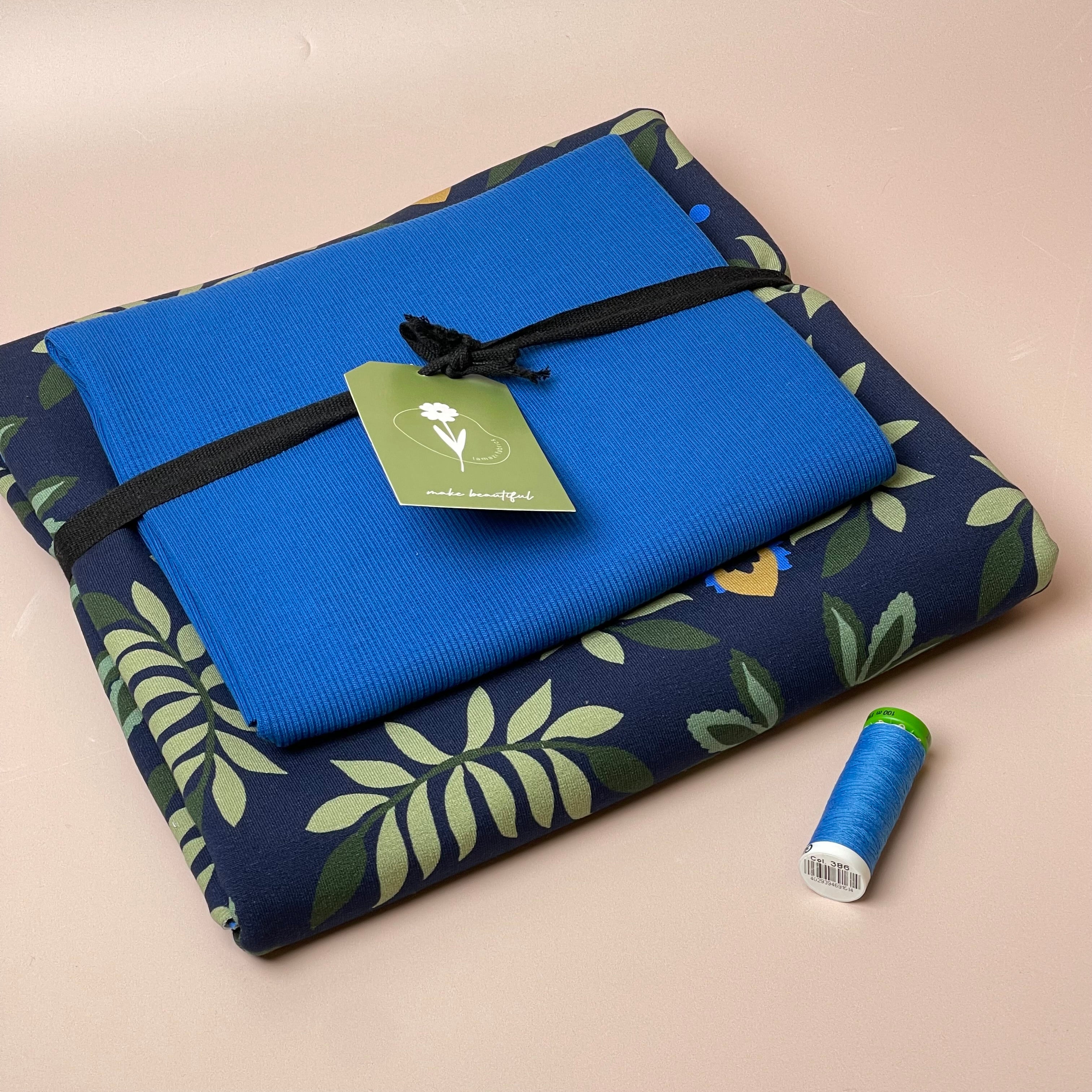 Colour Bundles - Ornamental Garden Navy Cotton French Terry & Ribbing