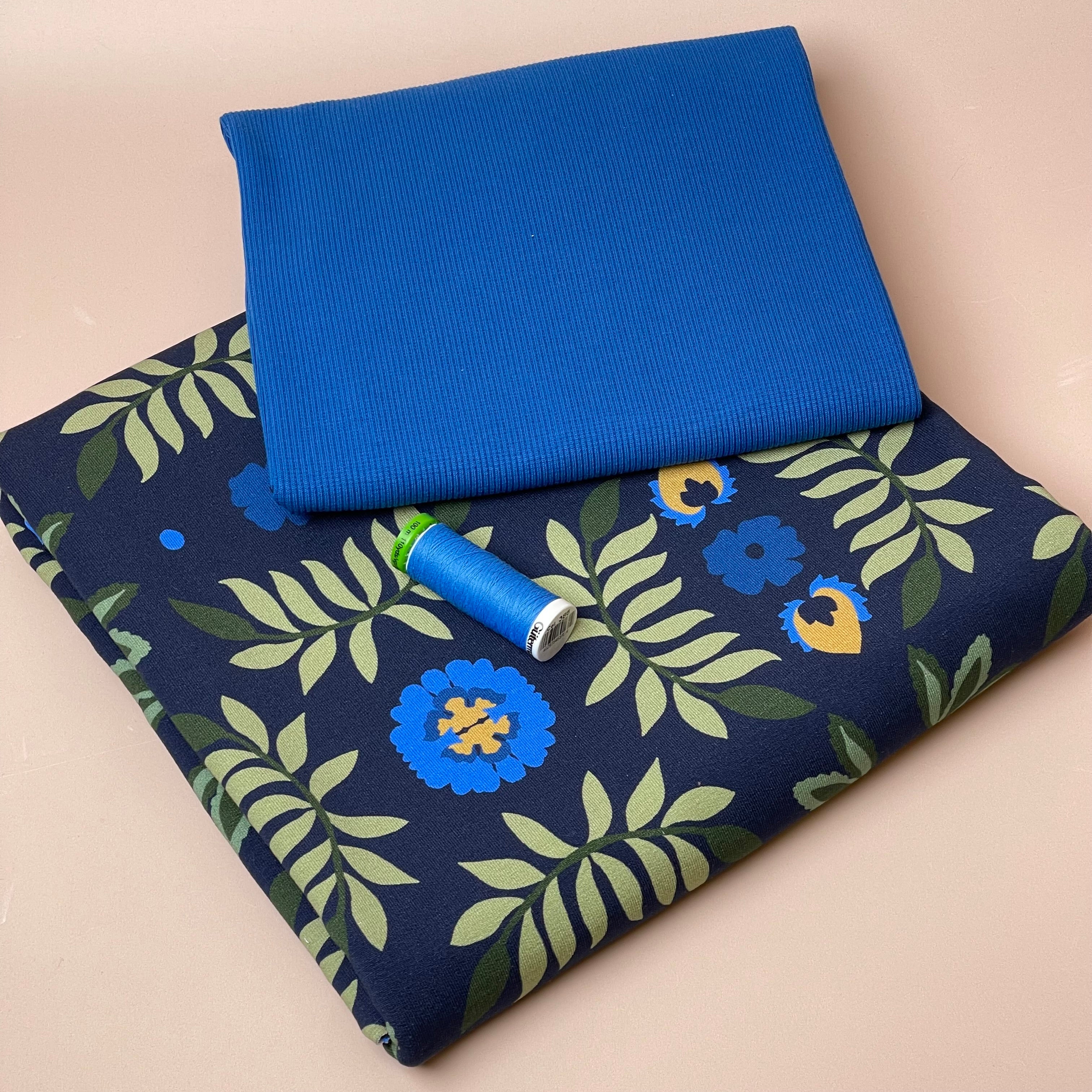 Colour Bundles - Ornamental Garden Navy Cotton French Terry & Ribbing