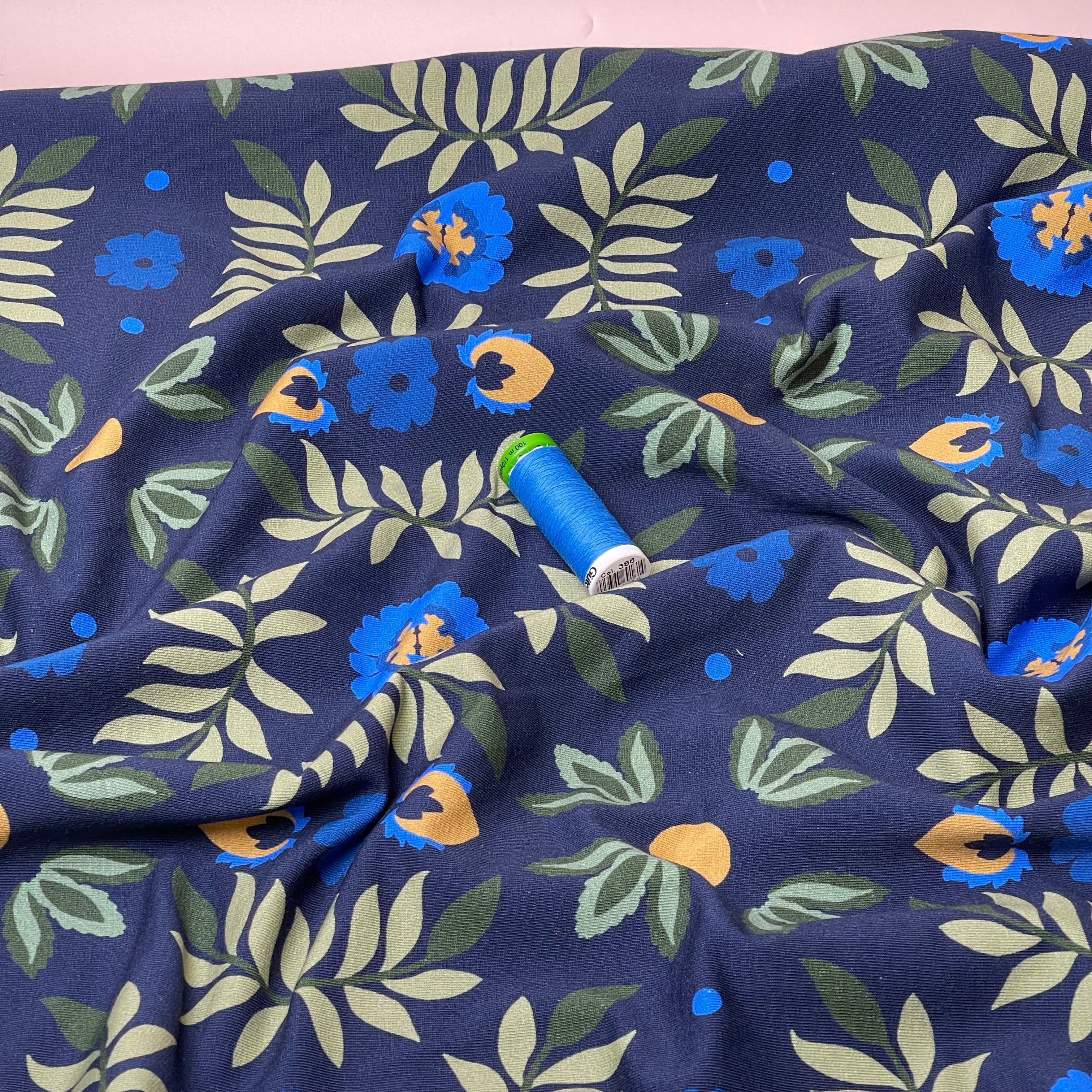 Colour Bundles - Ornamental Garden Navy Cotton French Terry & Ribbing
