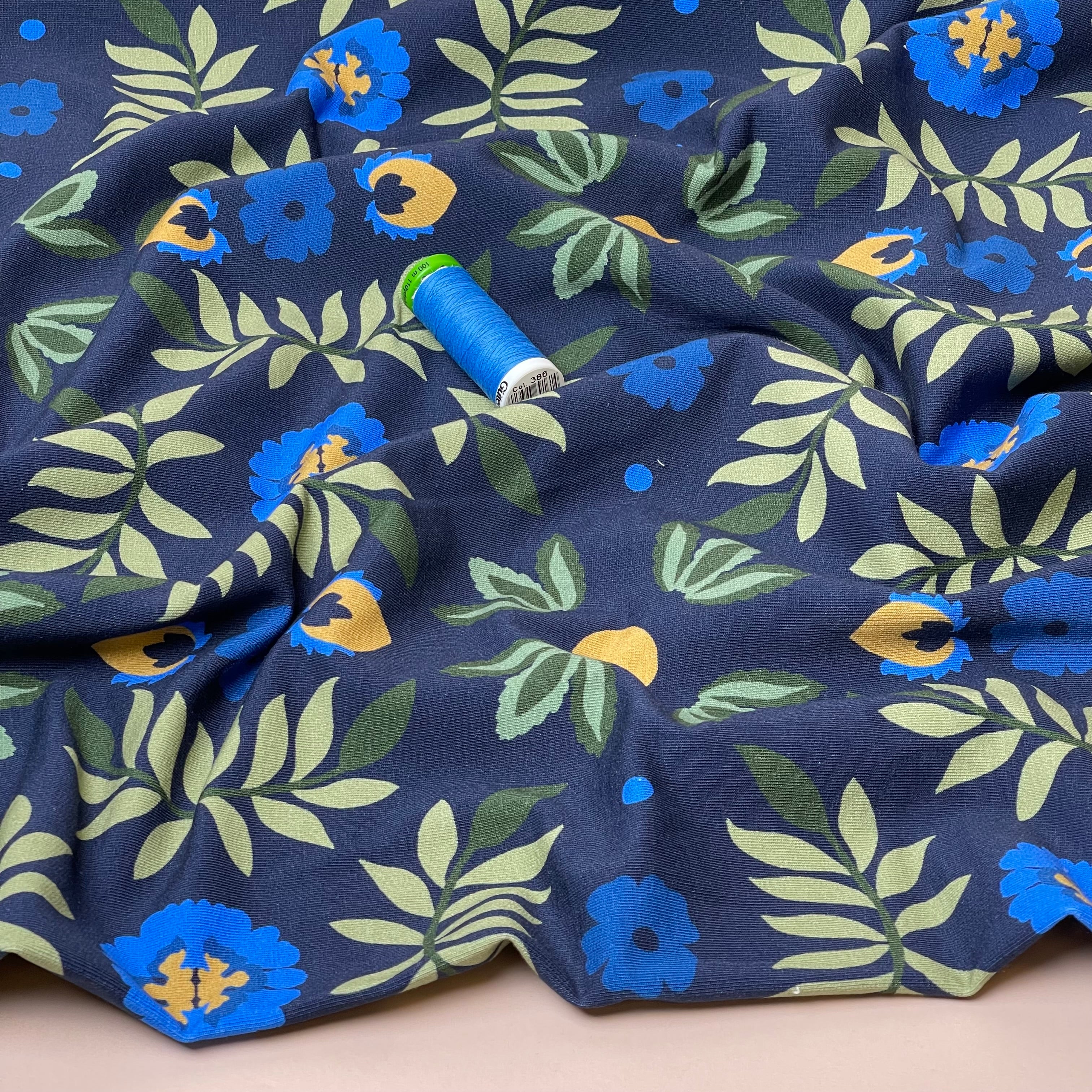 Colour Bundles - Ornamental Garden Navy Cotton French Terry & Ribbing