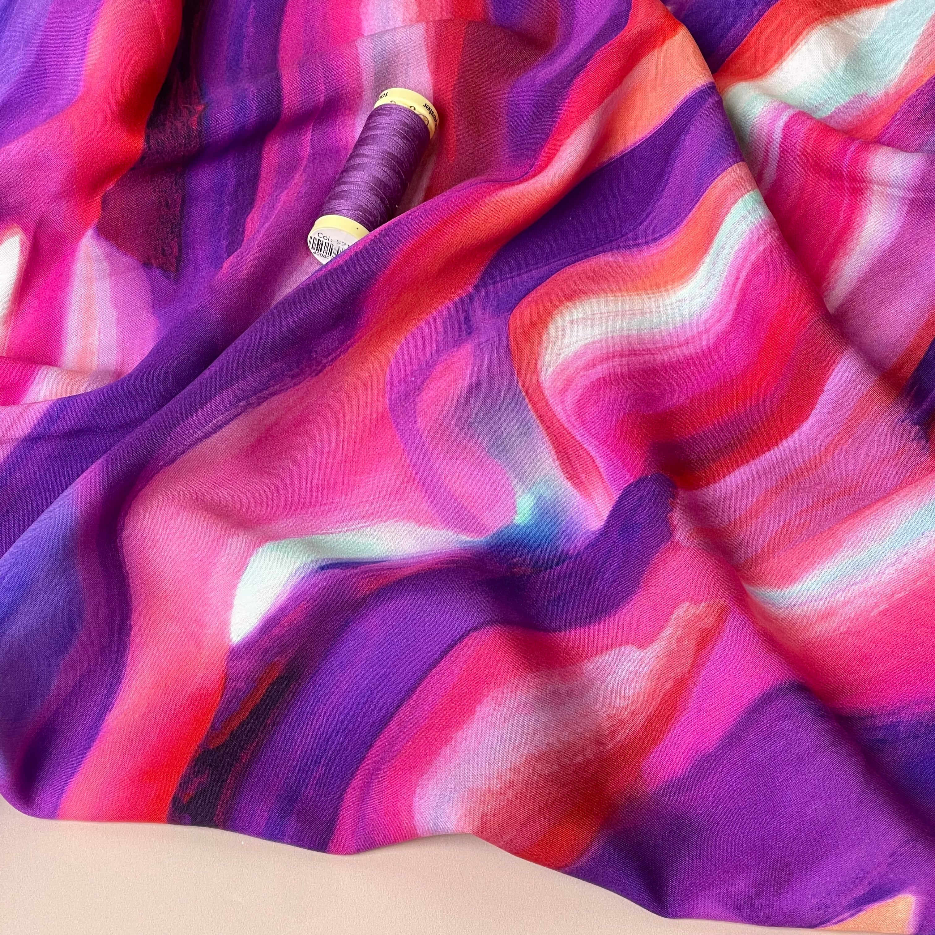 Abstract Swirl Pink Viscose Poplin Fabric