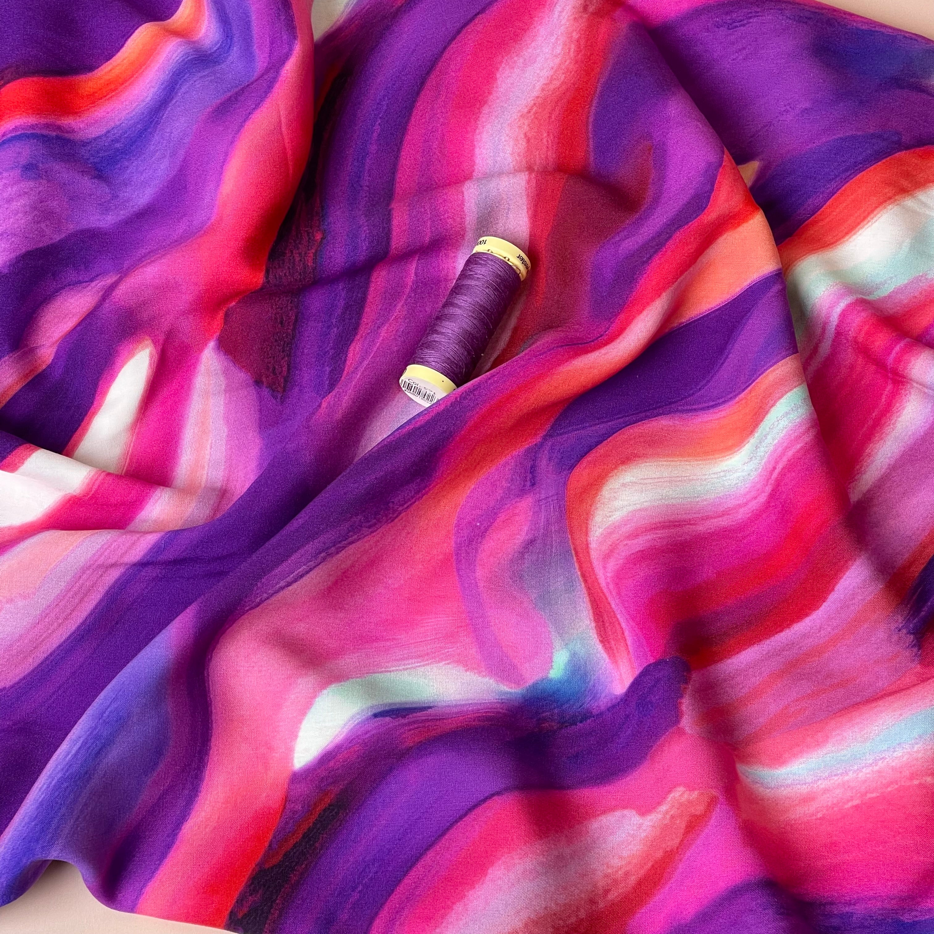 Abstract Swirl Pink Viscose Poplin Fabric