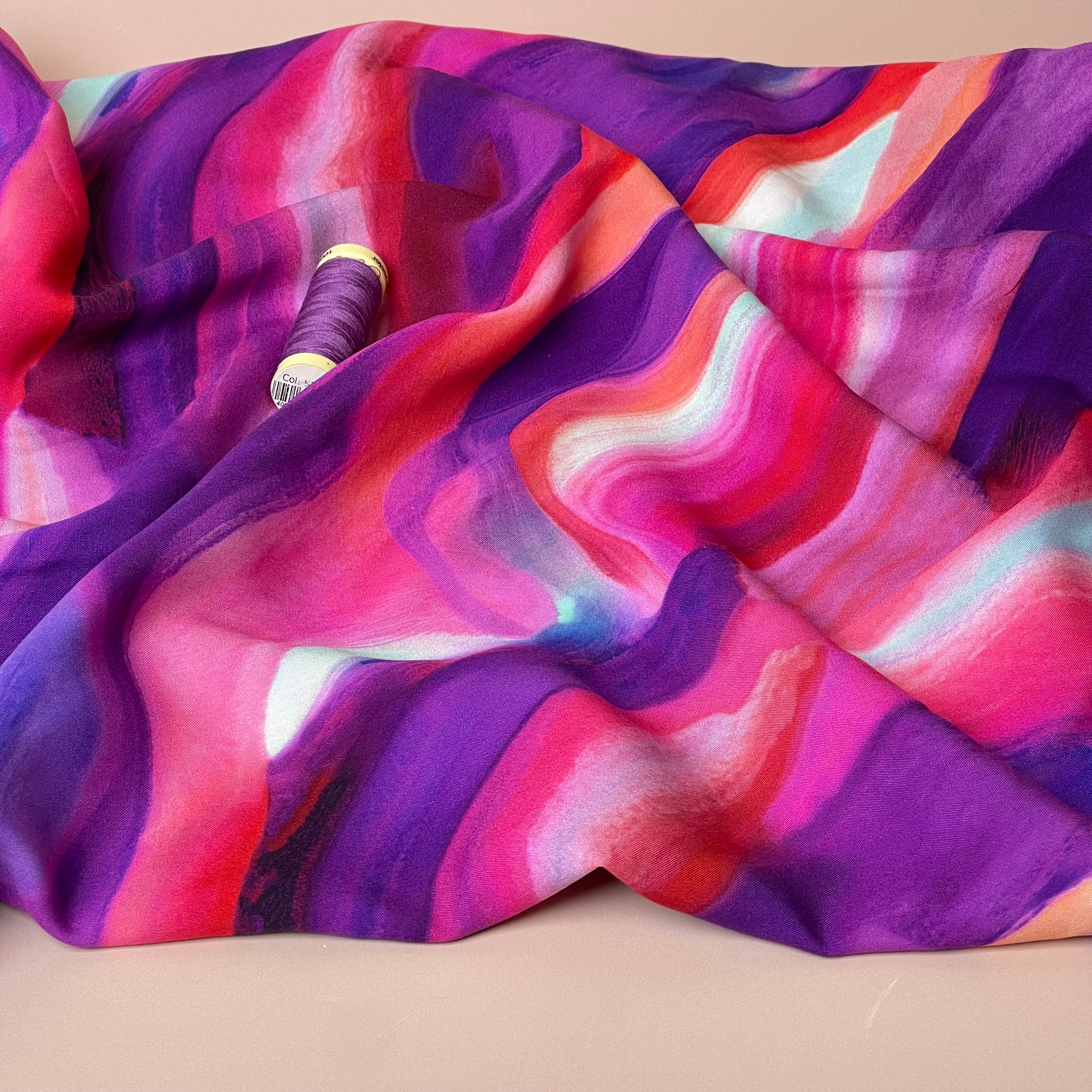 Abstract Swirl Pink Viscose Poplin Fabric
