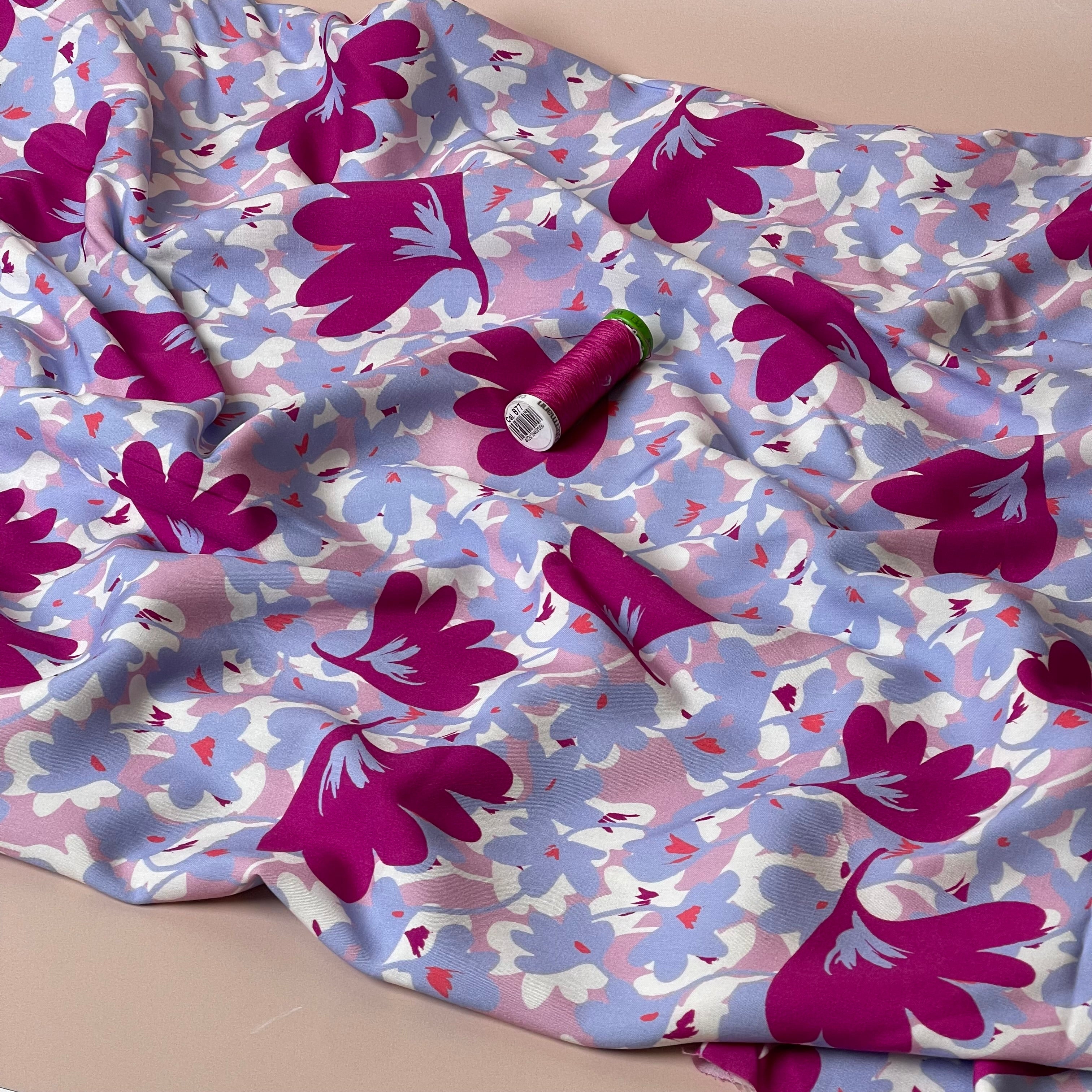 Pink Petals Viscose Poplin Fabric