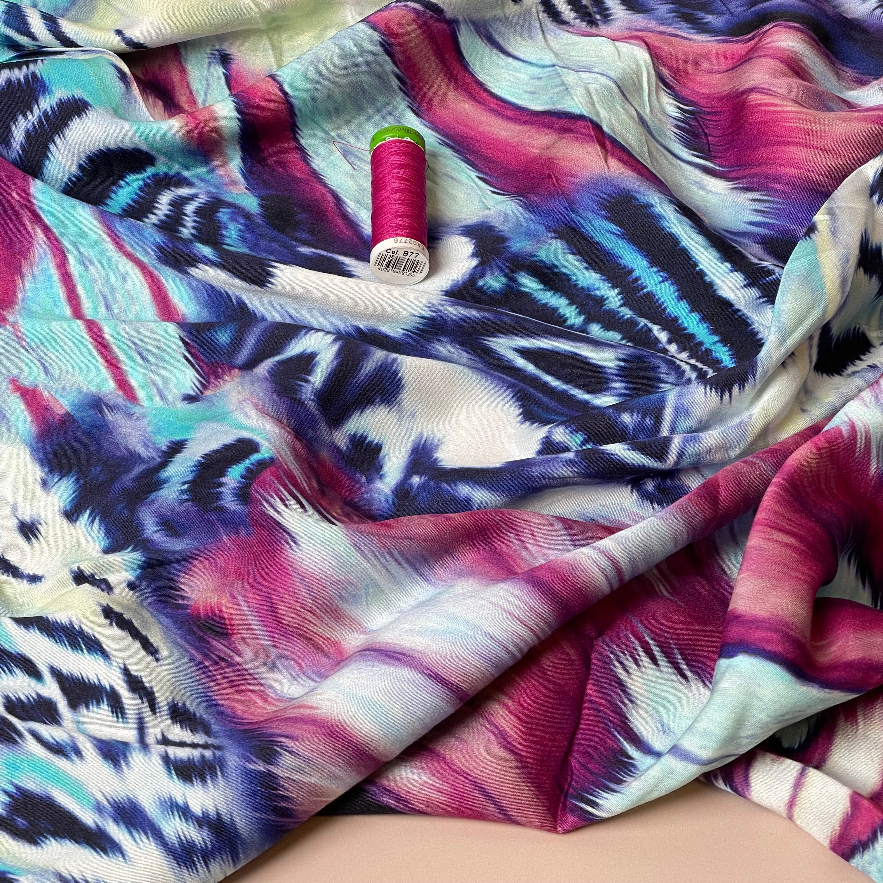 Bold Butterfly Turquoise Viscose Sateen Fabric