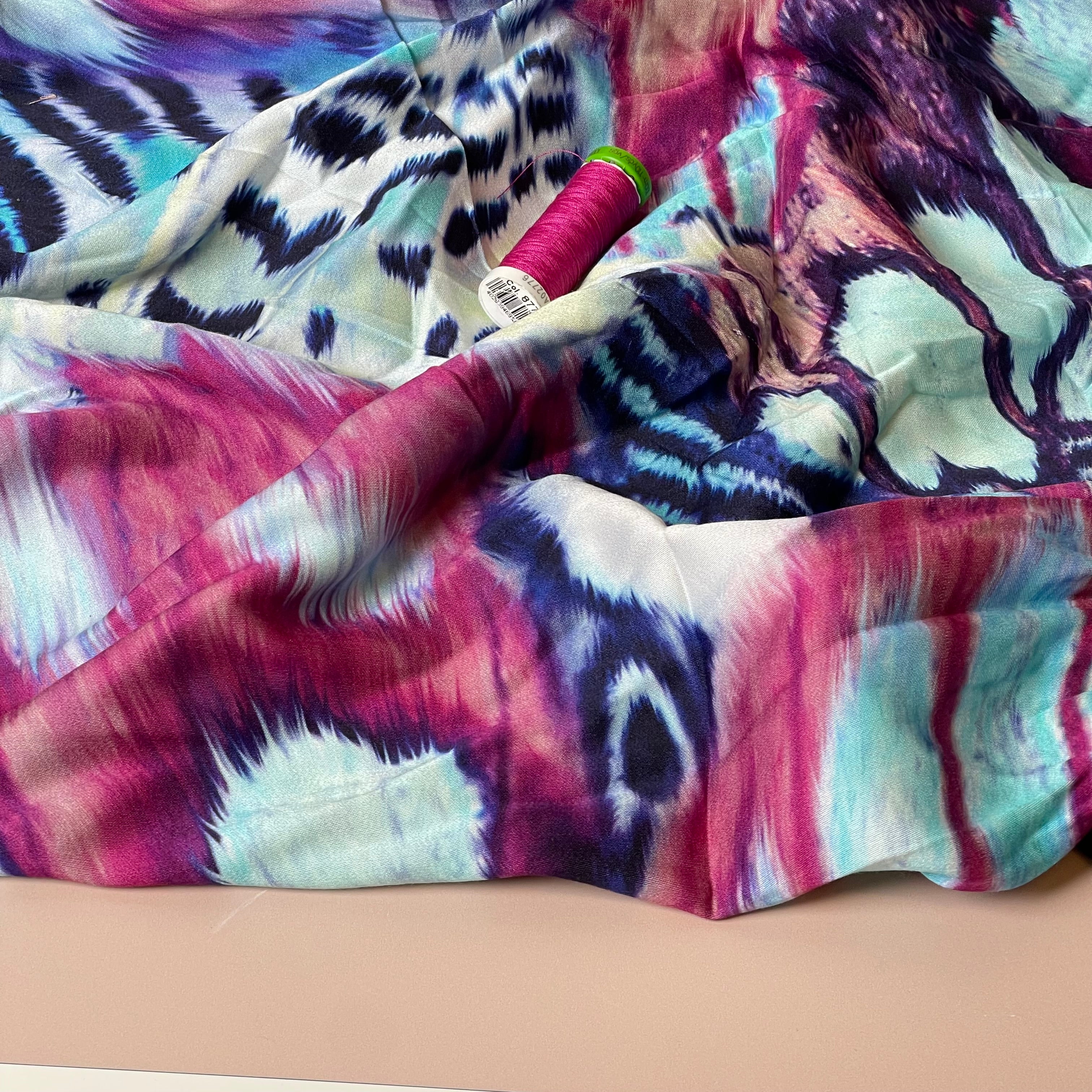 Bold Butterfly Turquoise Viscose Sateen Fabric