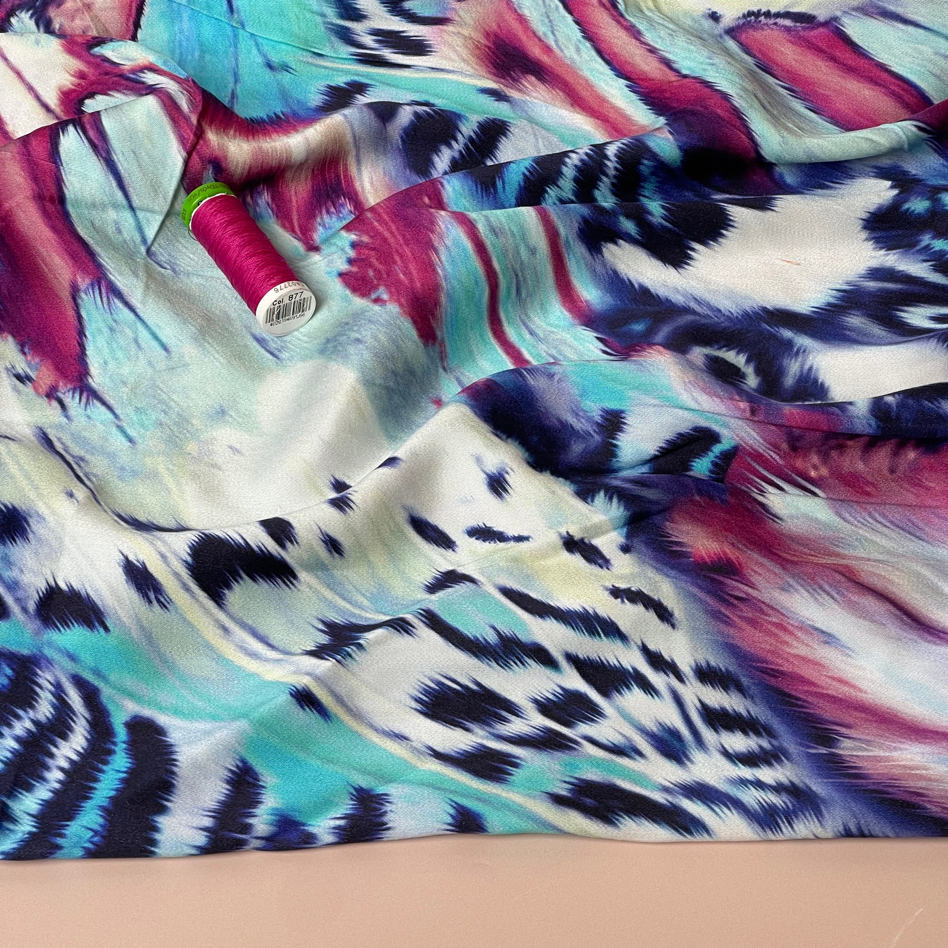 Bold Butterfly Turquoise Viscose Sateen Fabric