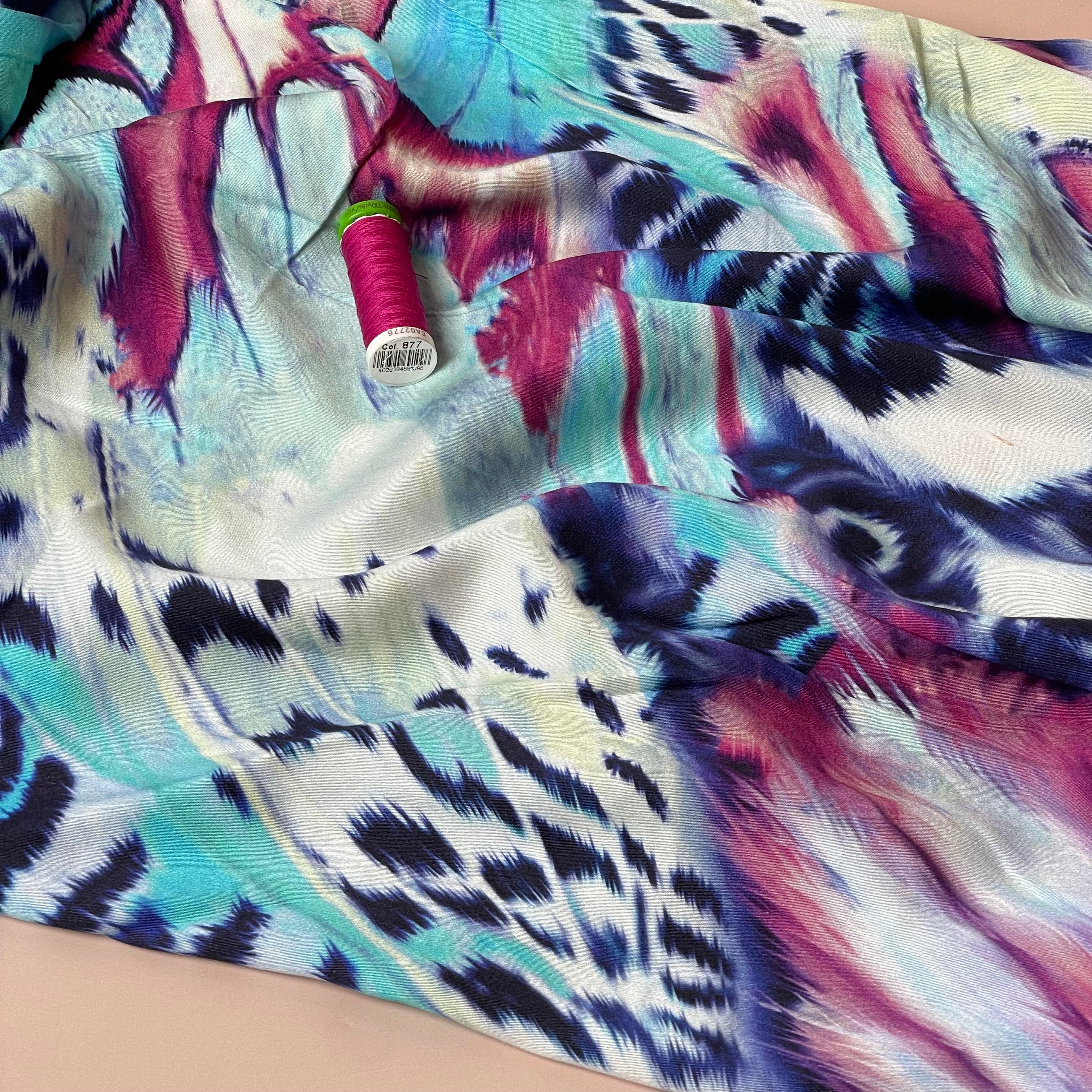 Bold Butterfly Turquoise Viscose Sateen Fabric