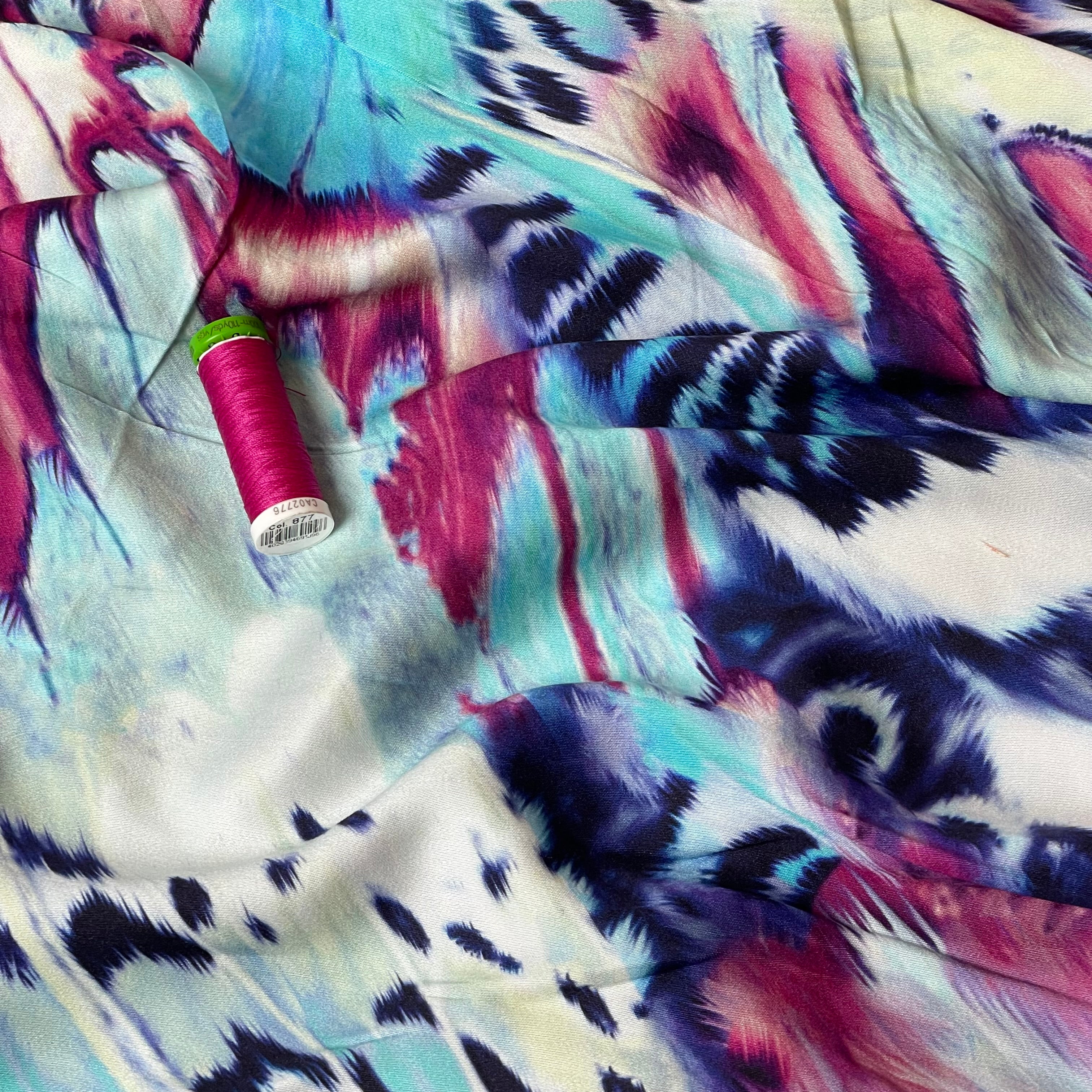 Bold Butterfly Turquoise Viscose Sateen Fabric