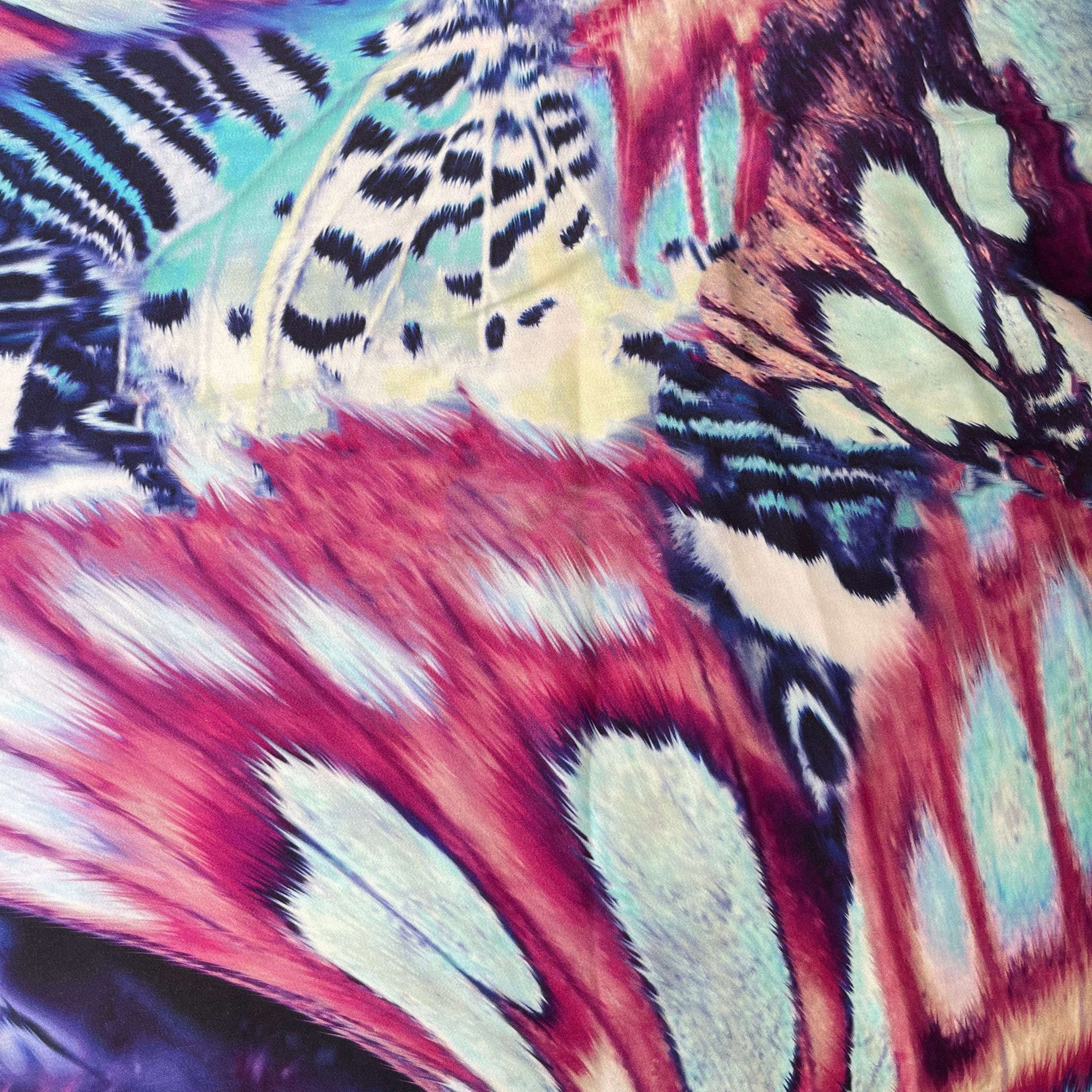 Bold Butterfly Turquoise Viscose Sateen Fabric