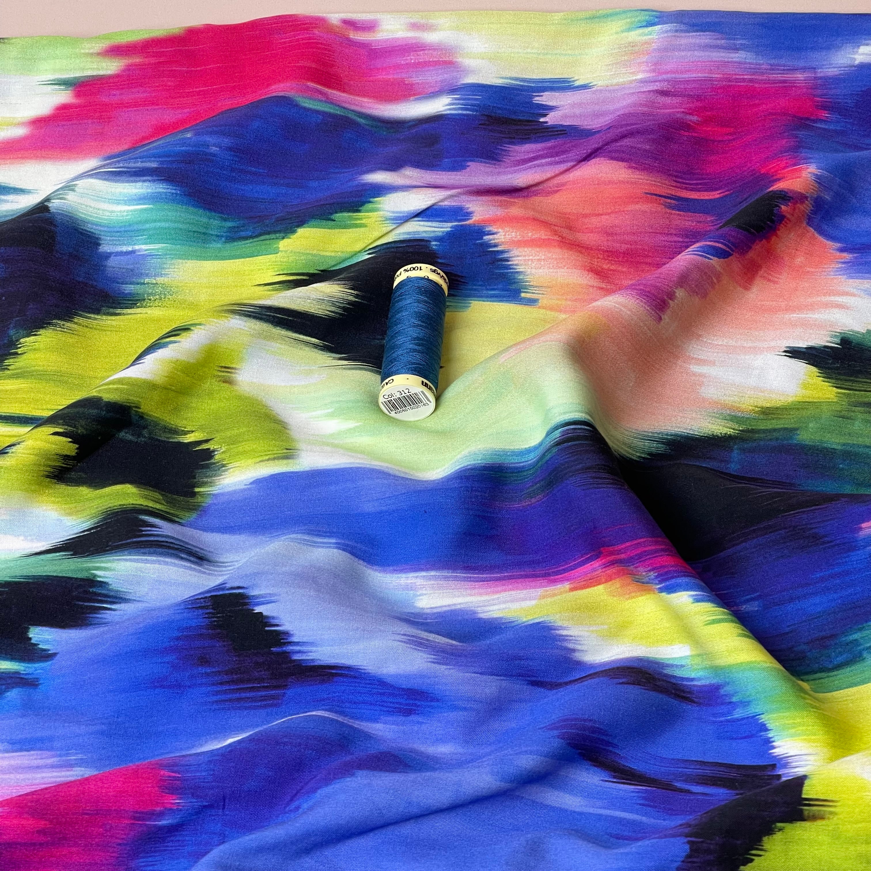 Hazy Brush Strokes Blue Viscose Poplin Fabric