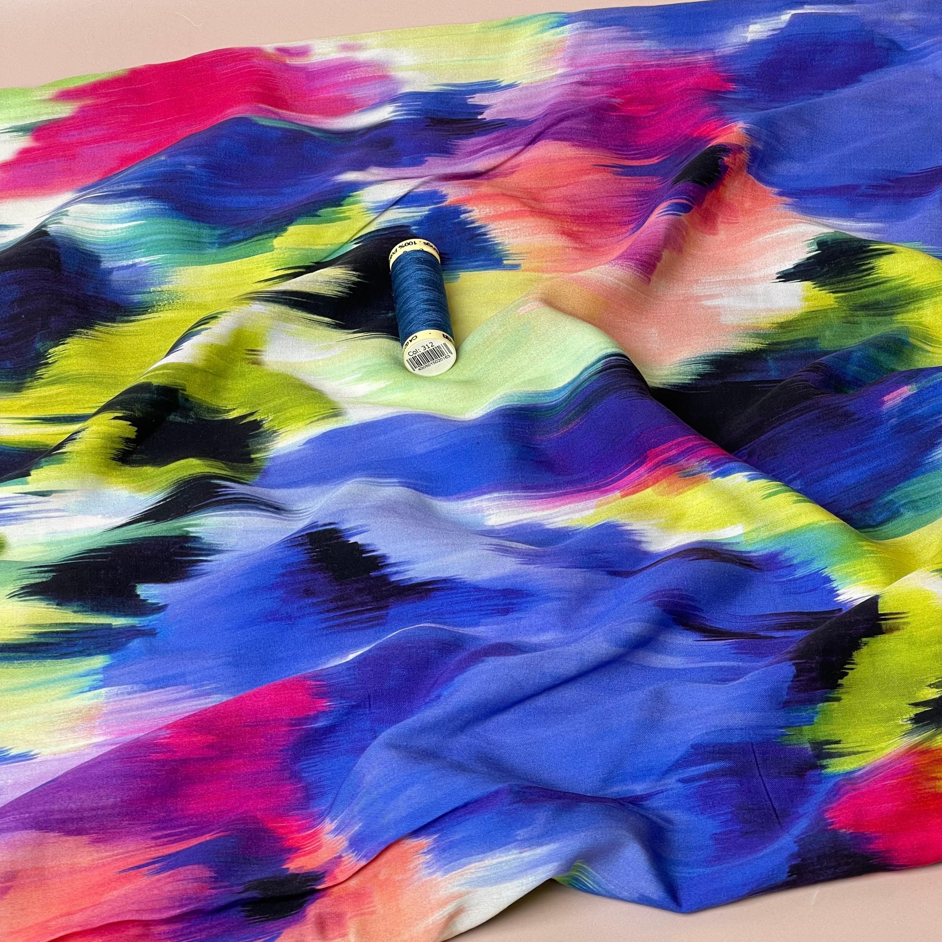 Hazy Brush Strokes Blue Viscose Poplin Fabric