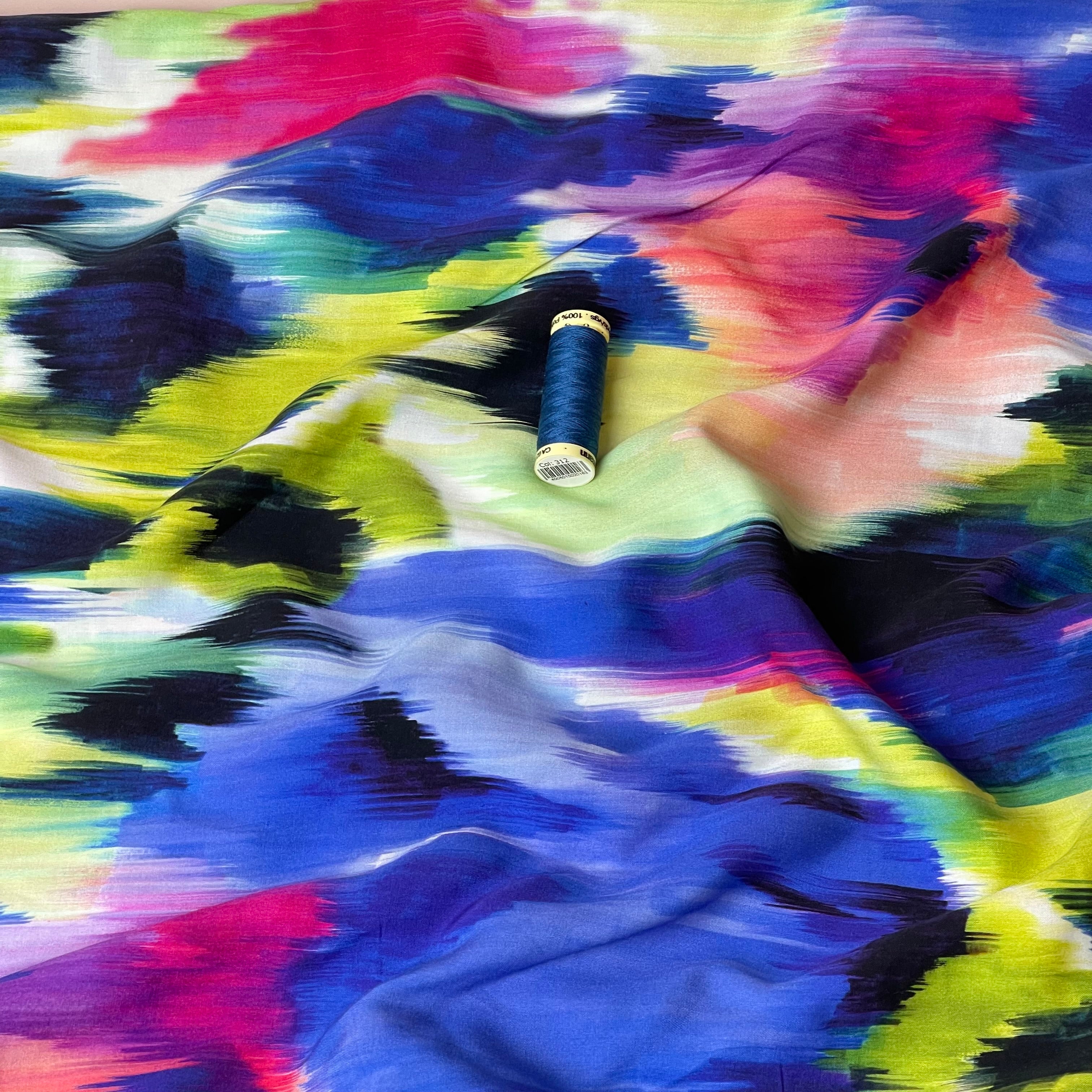 Hazy Brush Strokes Blue Viscose Poplin Fabric