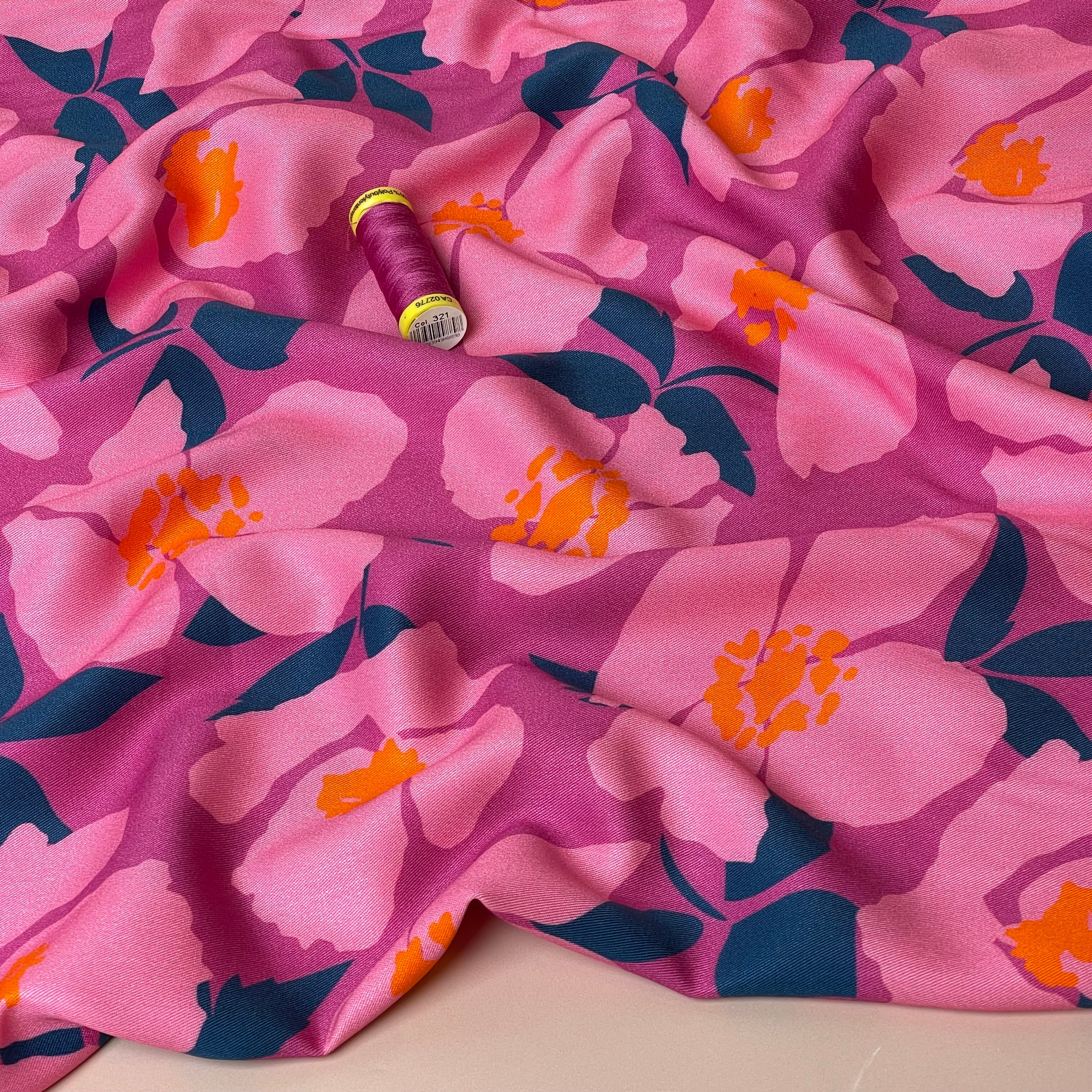 Light & Lush - Painted Flowers Viscose Twill Fabric
