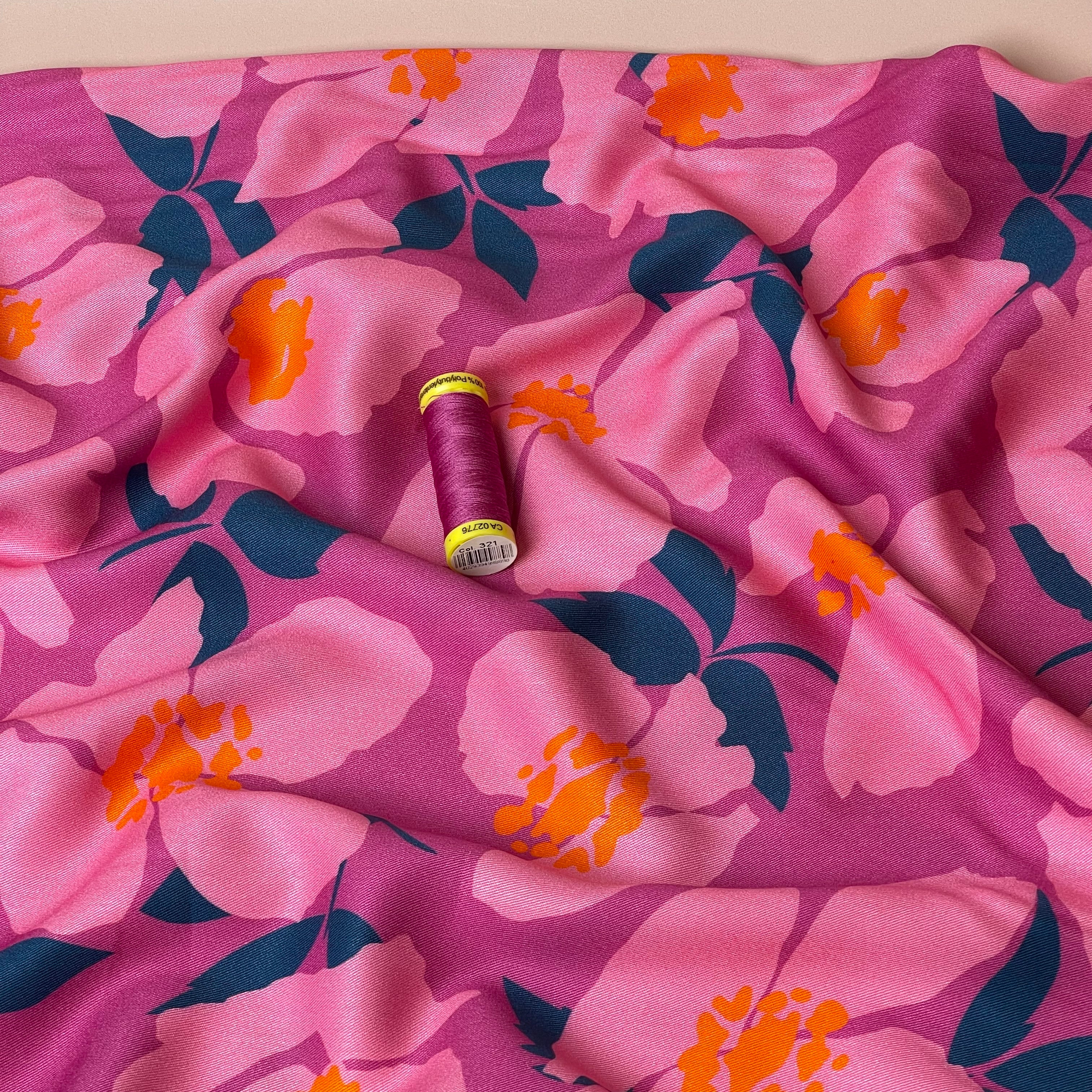 Light & Lush - Painted Flowers Viscose Twill Fabric