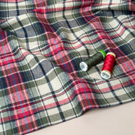 REMNANT 1.1 Metres - Tartan Olive & Red Brushed Cotton Flannel