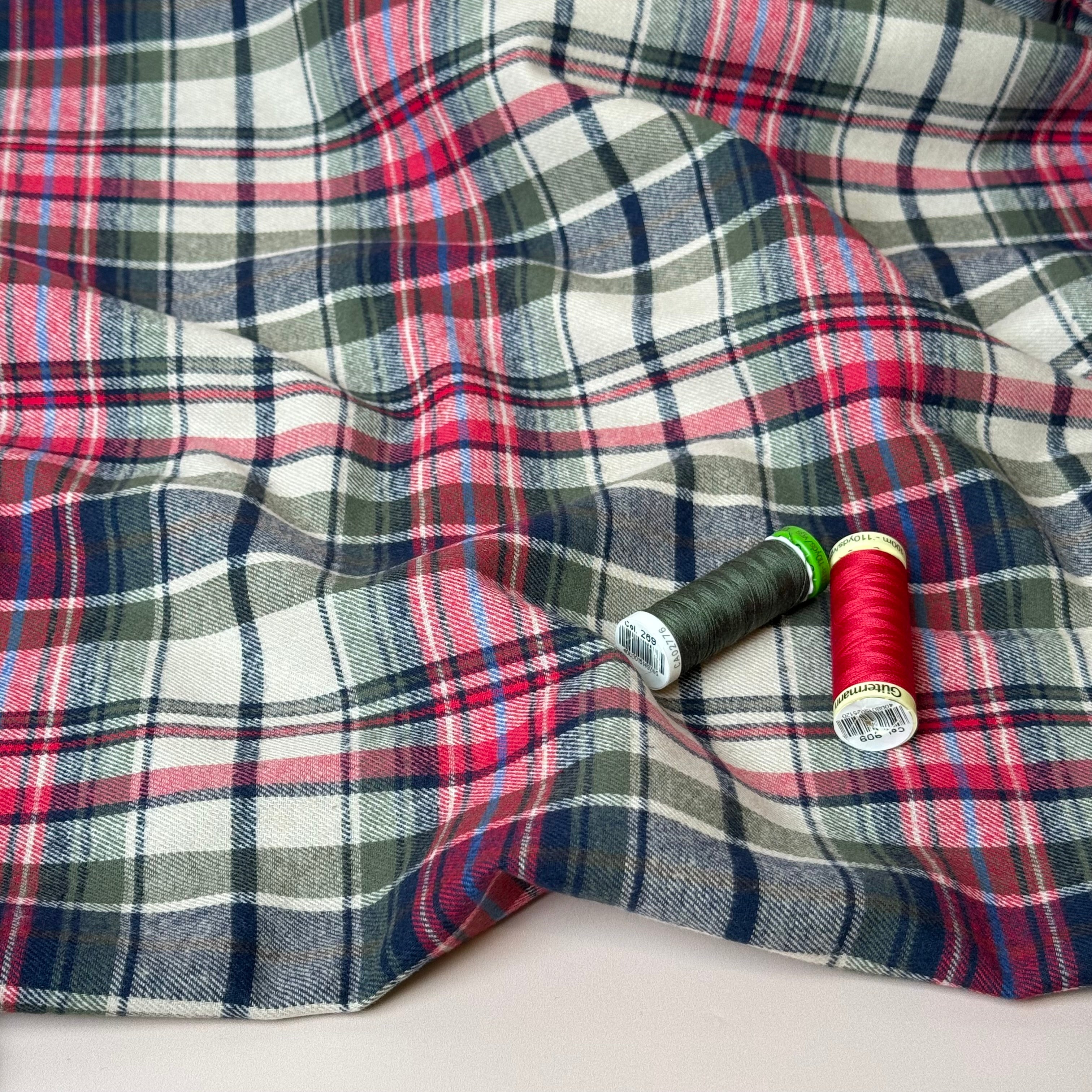Tartan Olive & Red Brushed Cotton Flannel