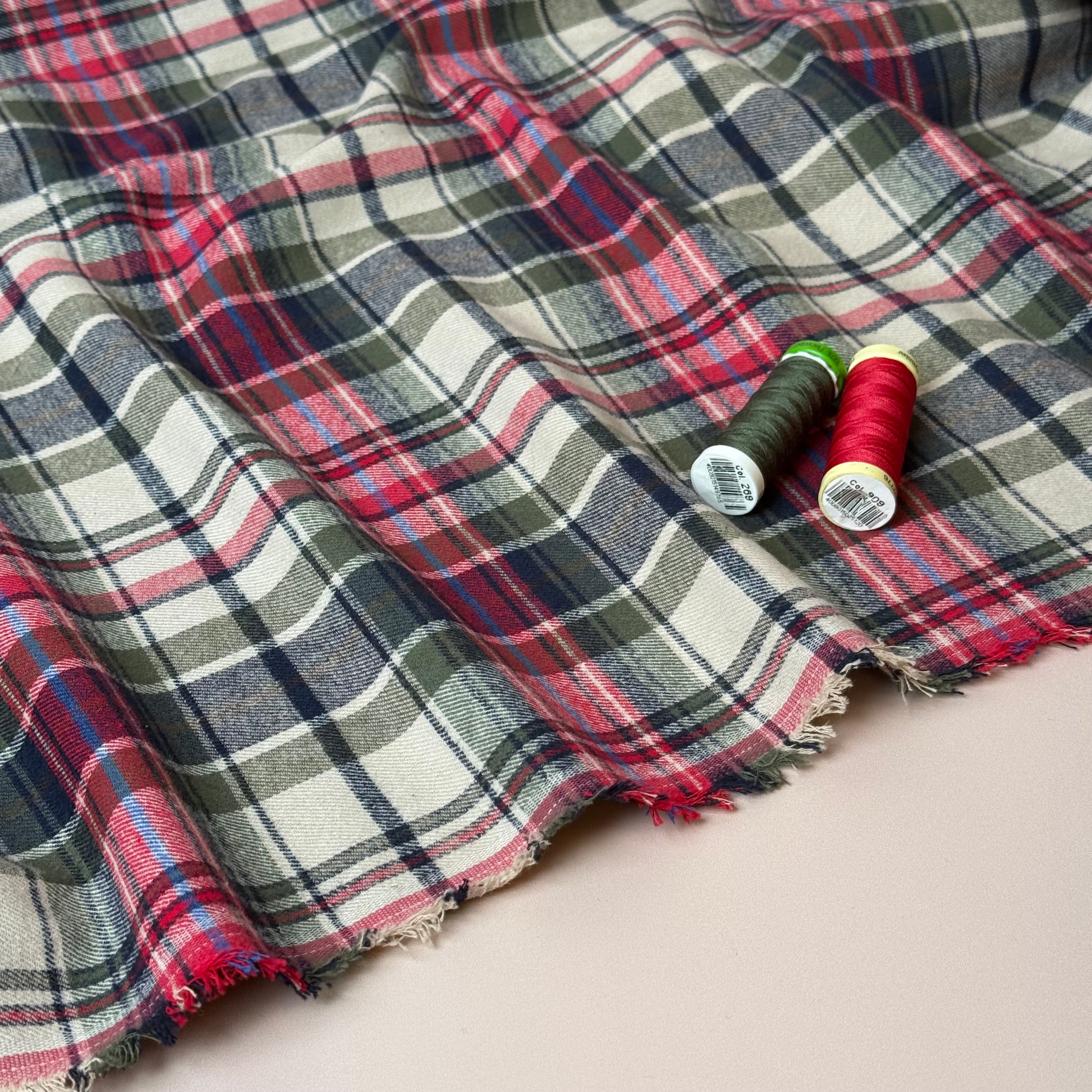 Tartan Olive & Red Brushed Cotton Flannel