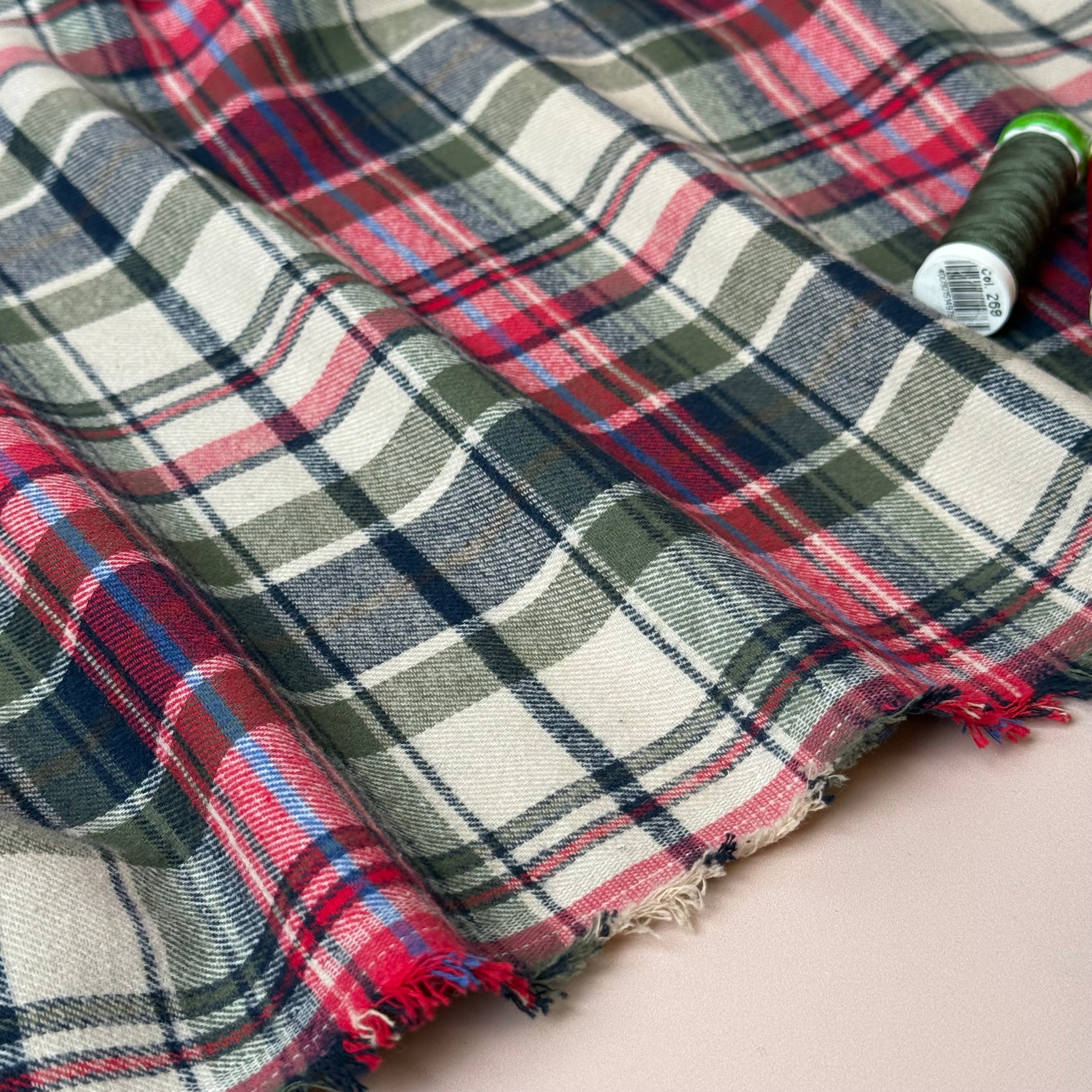 Tartan Olive & Red Brushed Cotton Flannel