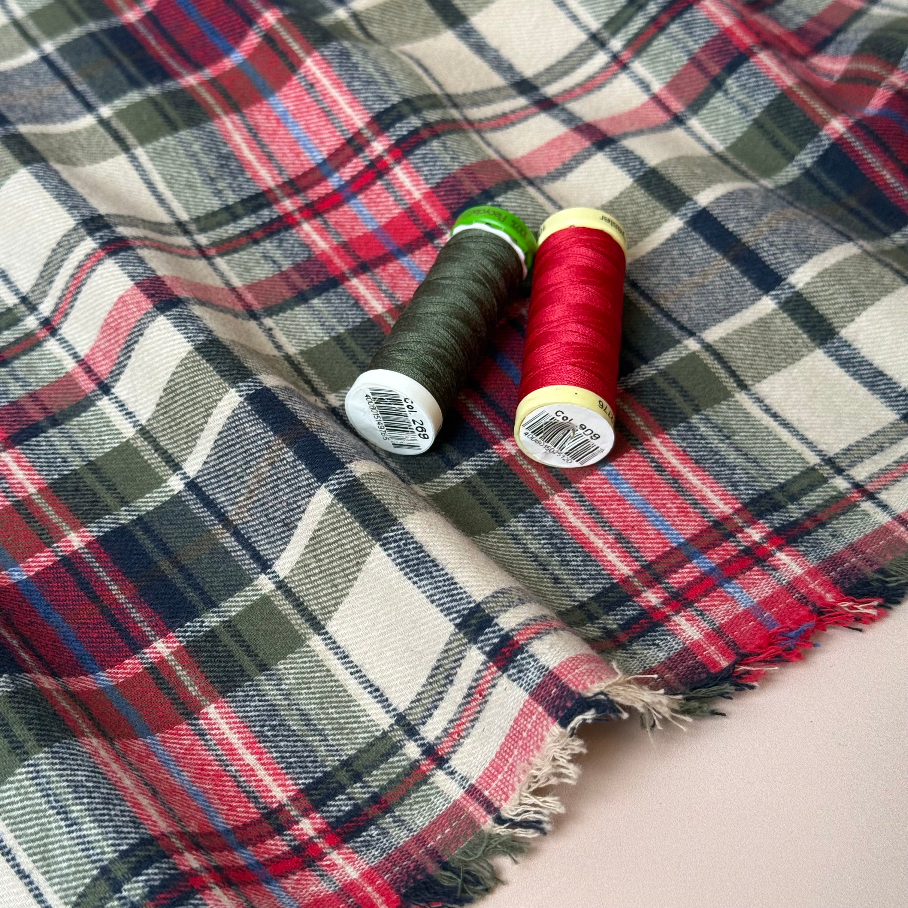 Tartan Olive & Red Brushed Cotton Flannel