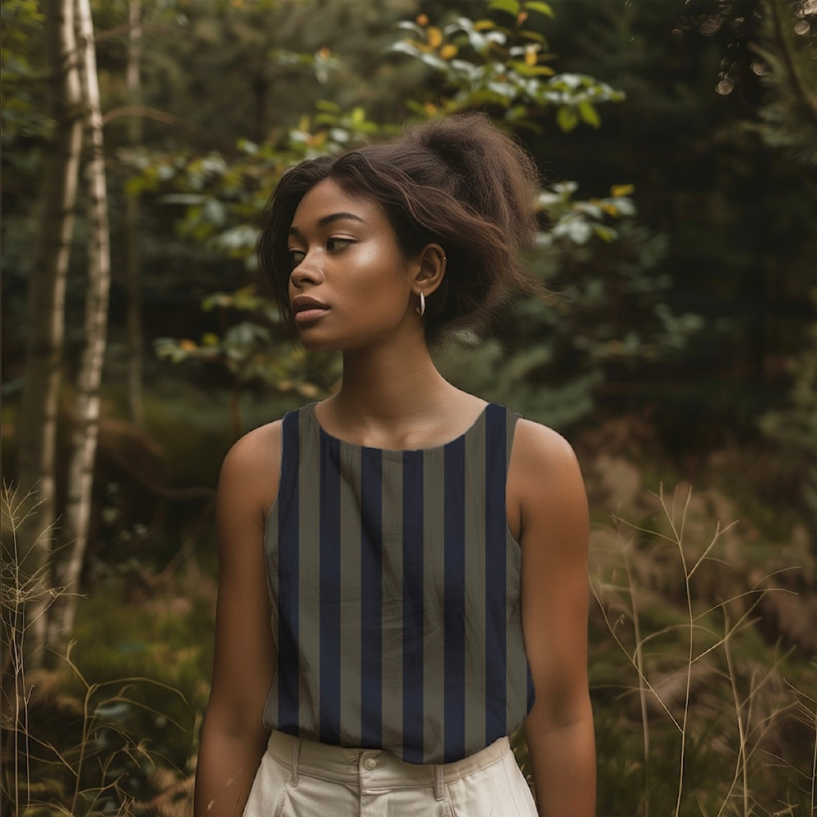 Light & Lush - Stripes in Dark Olive Viscose Twill Fabric
