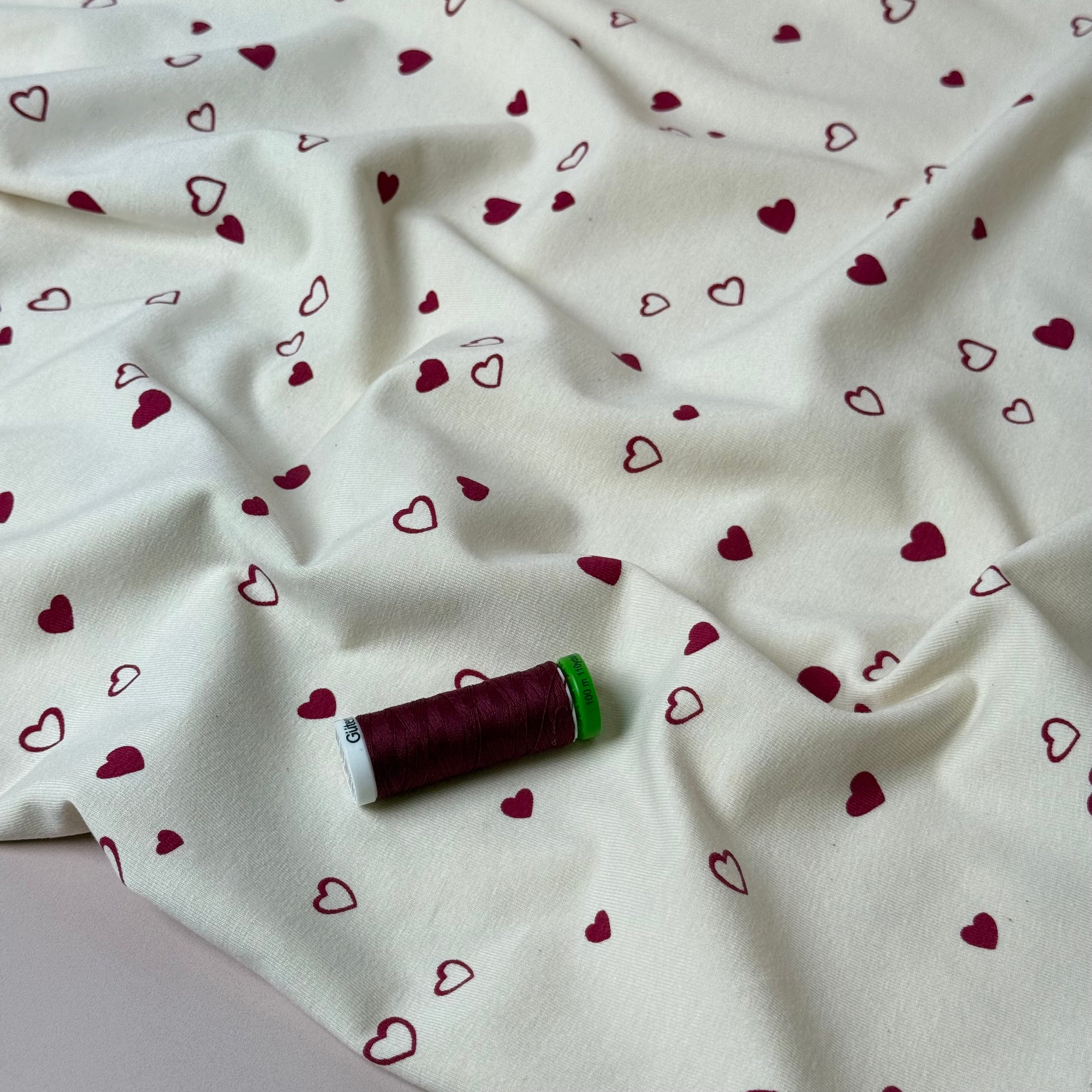 Valentine Hearts Natural GOTS Organic Cotton Jersey