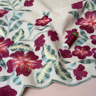 Scalloped Floral Border Embroidered Viscose Linen Fabric