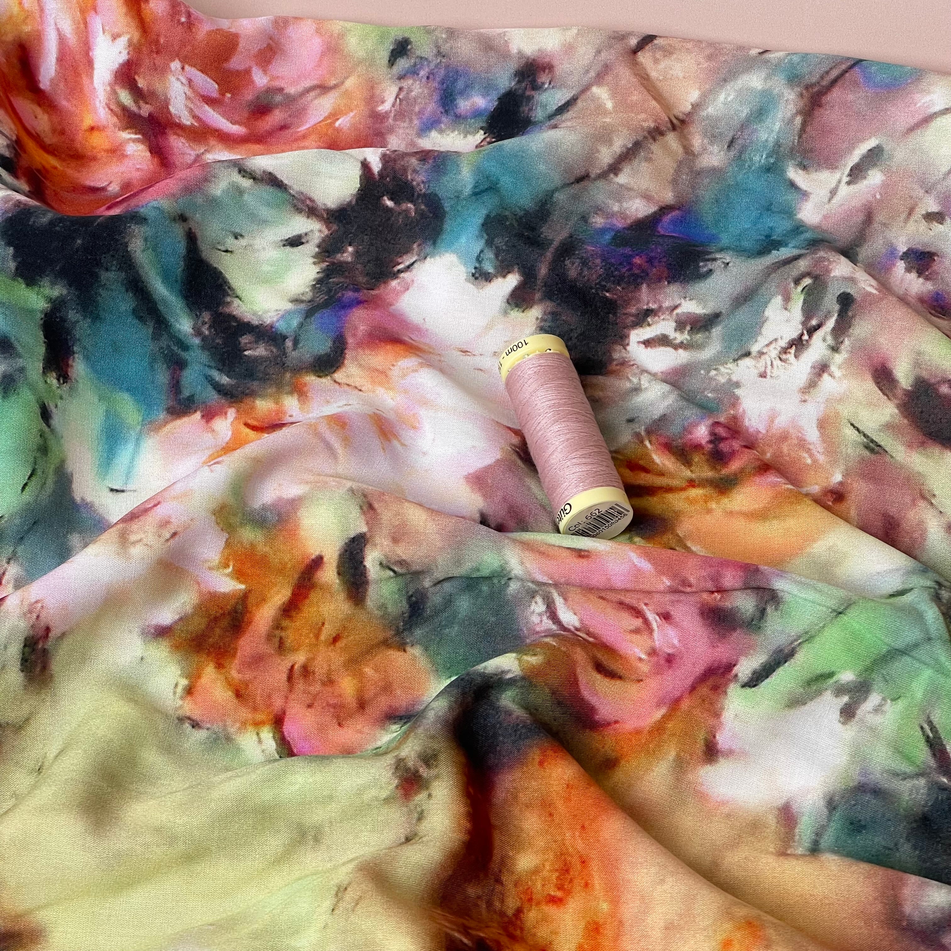 Abstract Watercolour Florals Orange Viscose Poplin Fabric