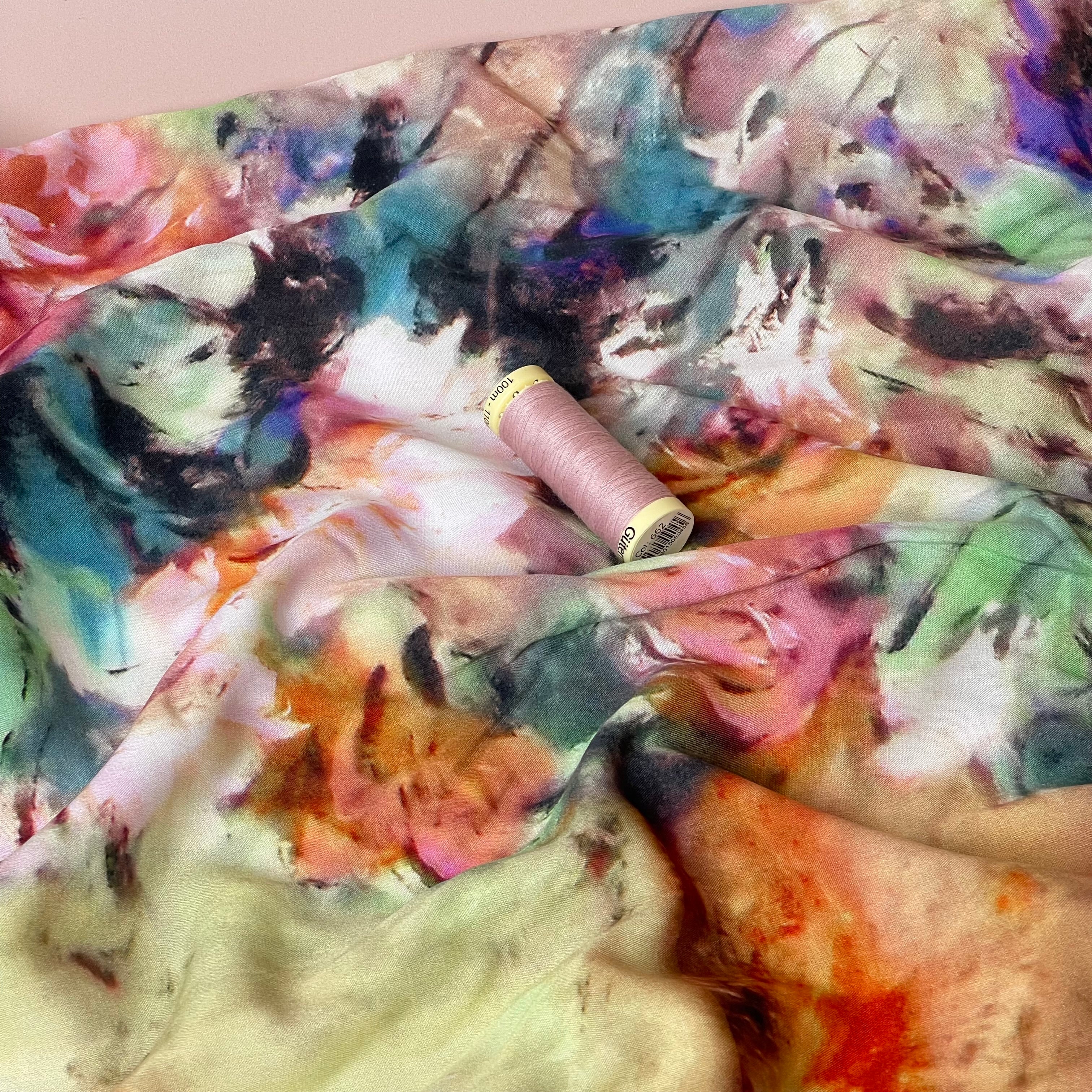 Abstract Watercolour Florals Orange Viscose Poplin Fabric