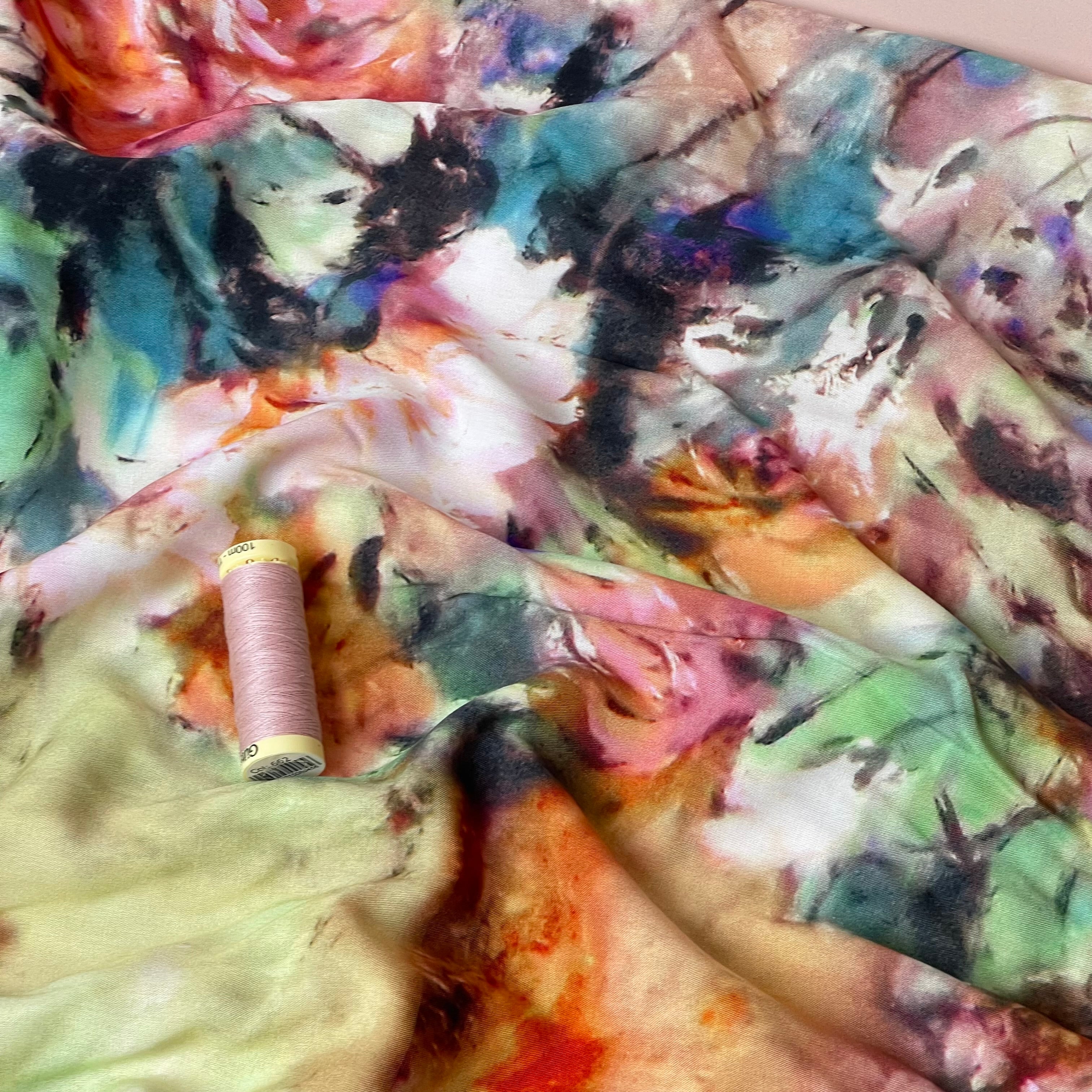 Abstract Watercolour Florals Orange Viscose Poplin Fabric