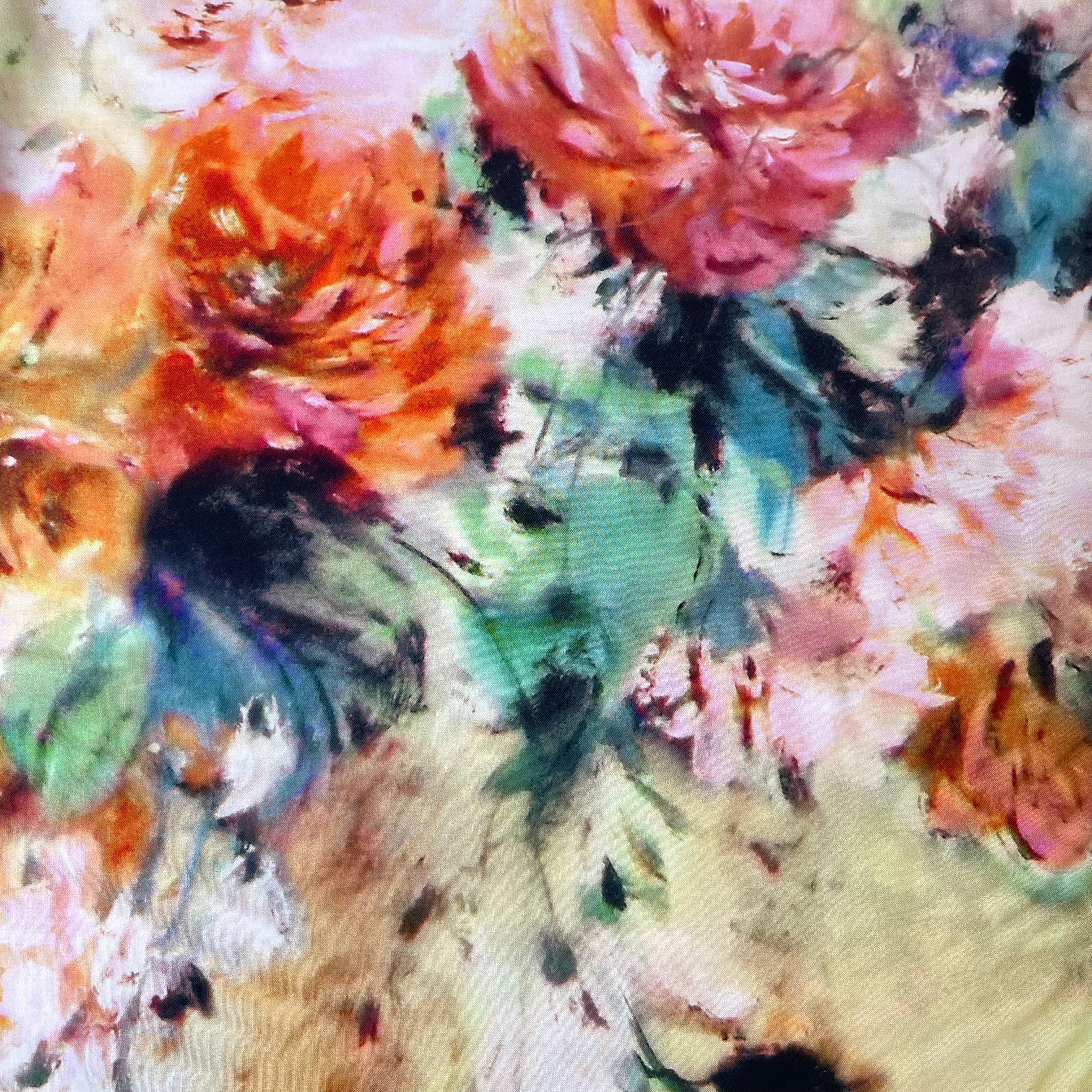 Abstract Watercolour Florals Orange Viscose Poplin Fabric