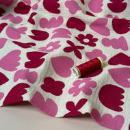 Pink Flowers & Hearts GOTS Organic Double Gauze